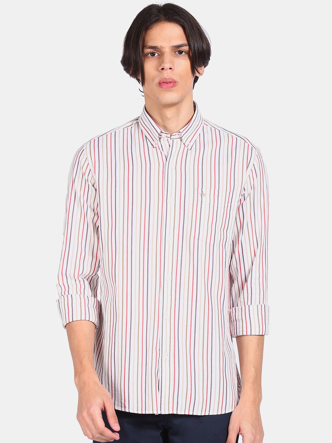 

Arrow Sport Men White Pure Cotton Opaque Striped Casual Shirt