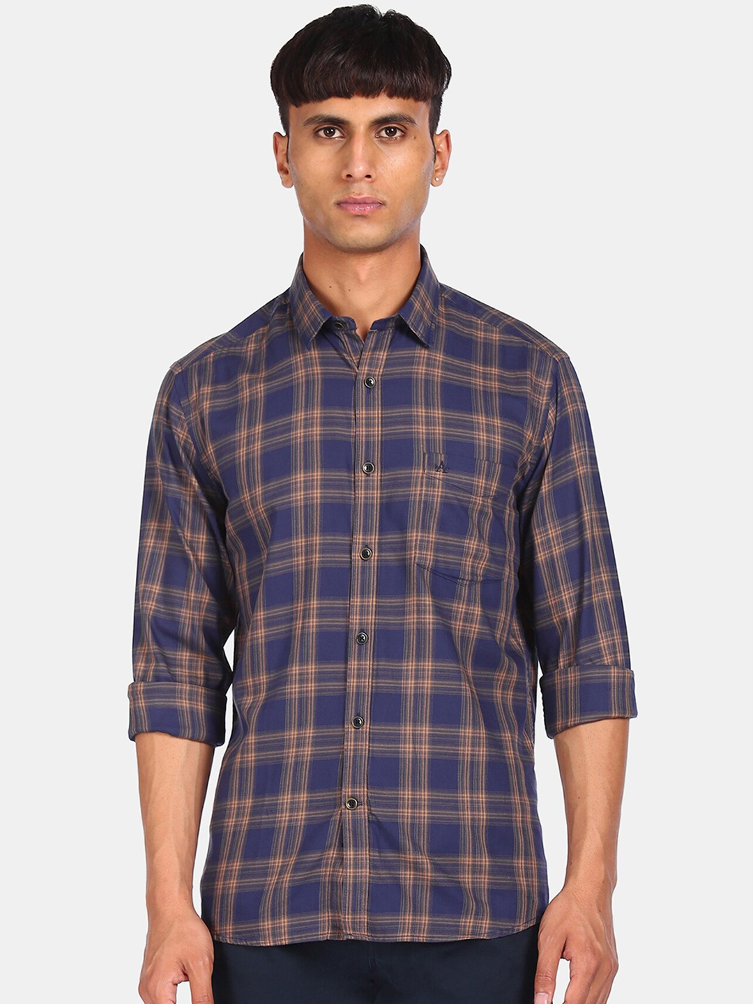 

Arrow Sport Men Blue Pure Cotton Opaque Checked Casual Shirt