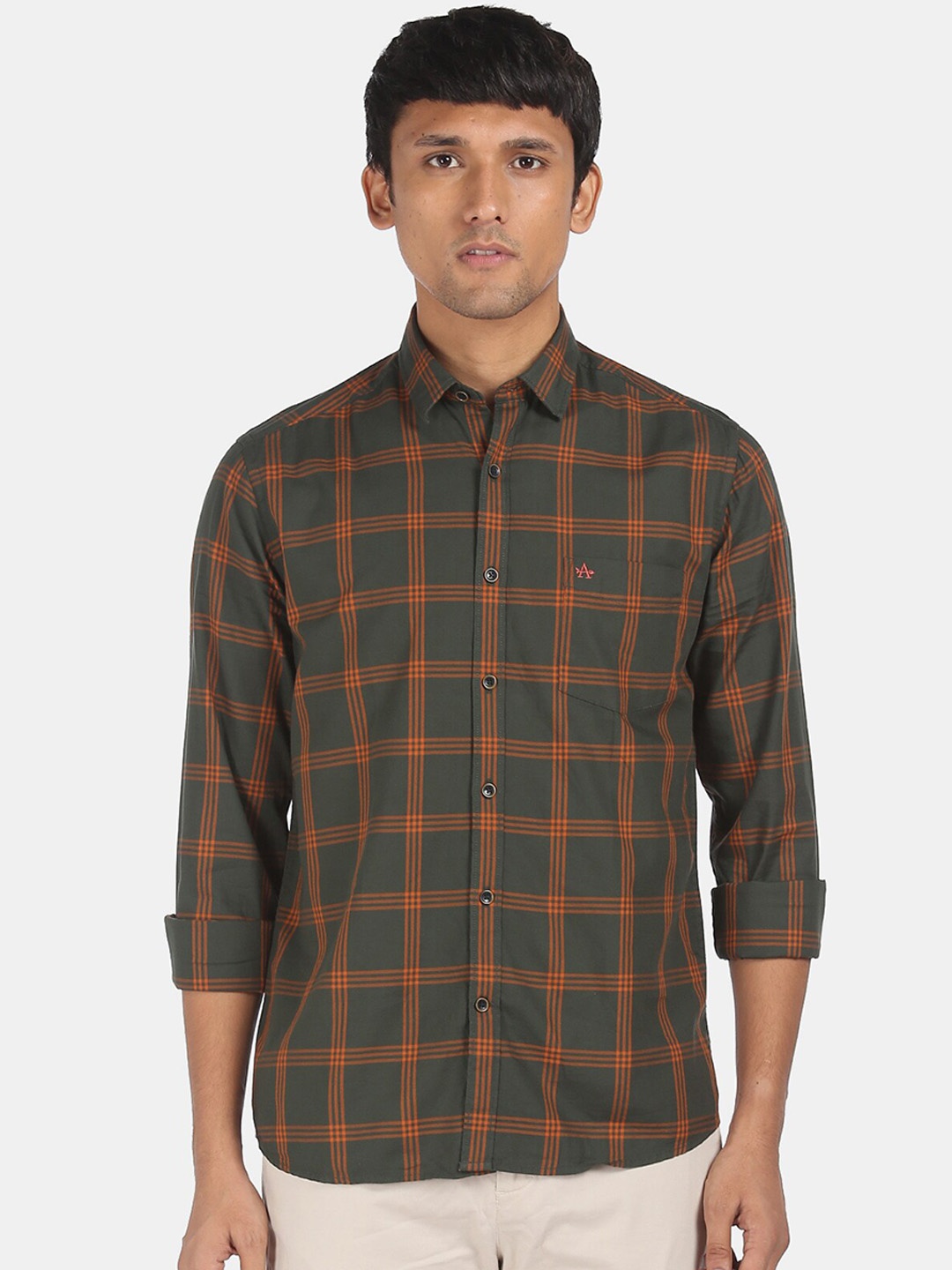 

Arrow Sport Men Green & Mustard Tartan Checks Opaque Checked Pure Cotton Casual Shirt