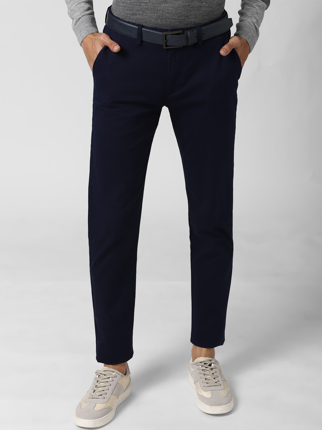 

Peter England Casuals Men Navy Blue Solid Slim Fit Trousers