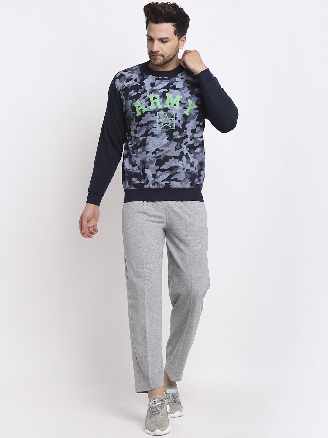 

VIMAL JONNEY Men Grey & Black Camouflage Tracksuit
