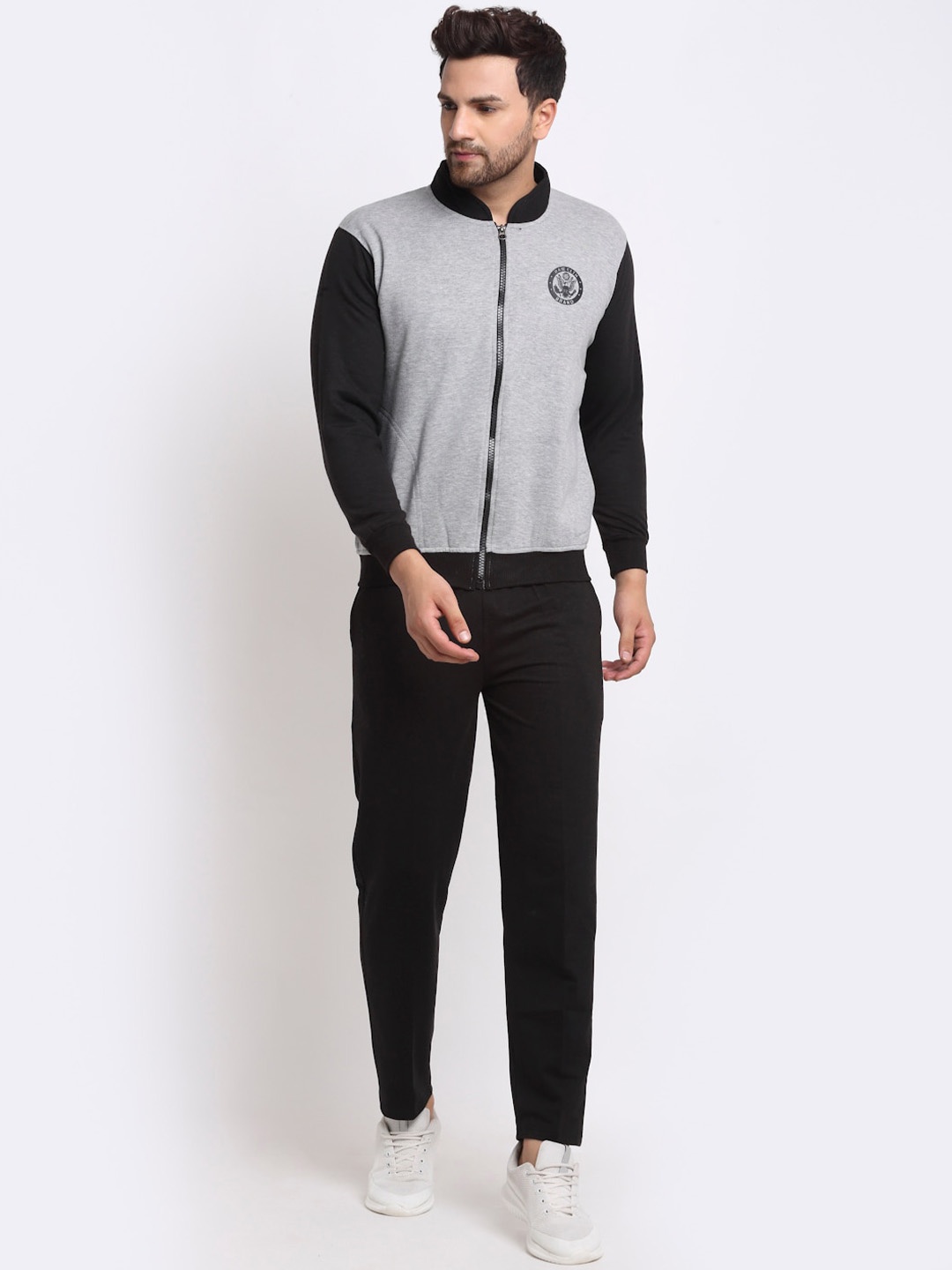 

VIMAL JONNEY Men Black & Grey Colourblocked Tracksuit