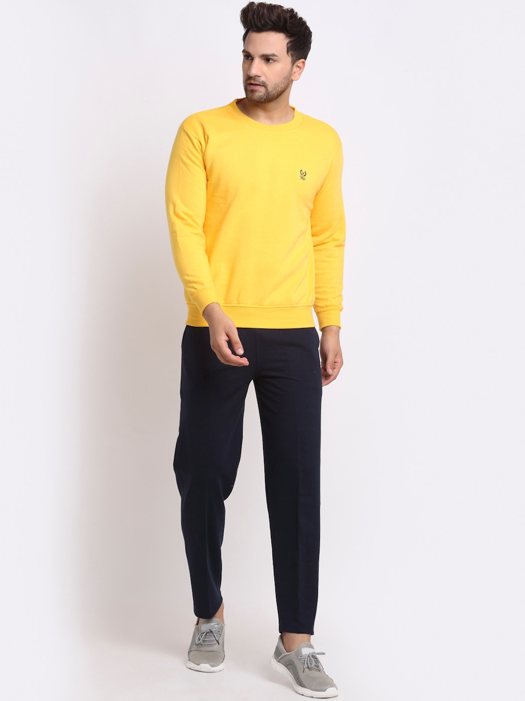 

VIMAL JONNEY Men Yellow & Navy Blue Solid Tracksuit