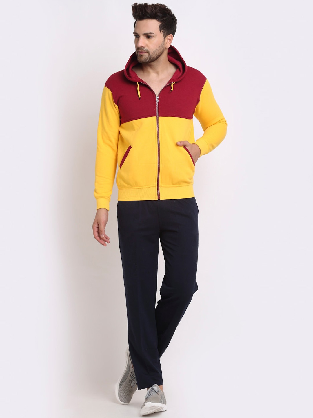 

VIMAL JONNEY Men Yellow & Red Colourblocked Tracksuit