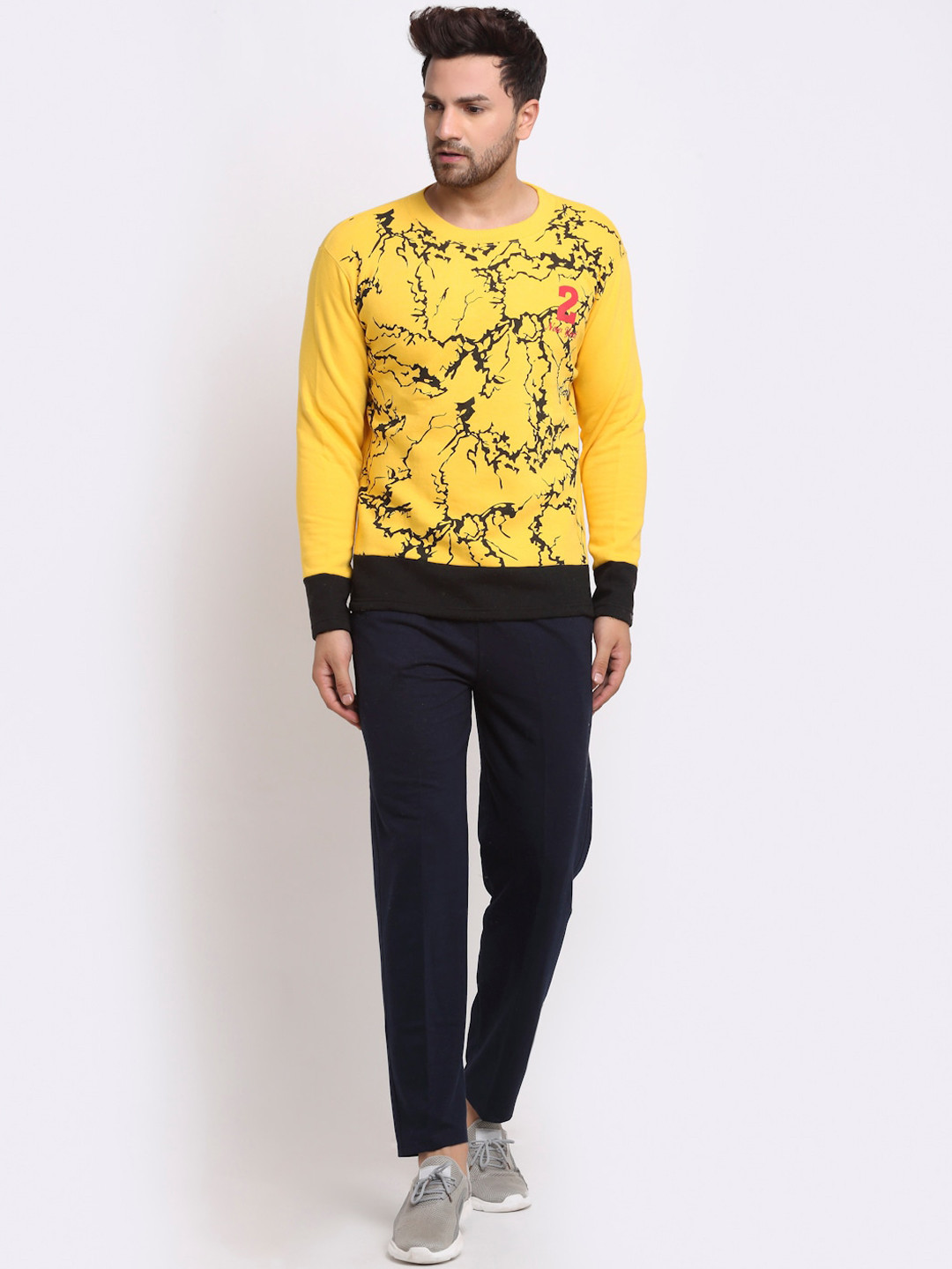 

VIMAL JONNEY Men Yellow & Navy Blue Printed Tracksuit