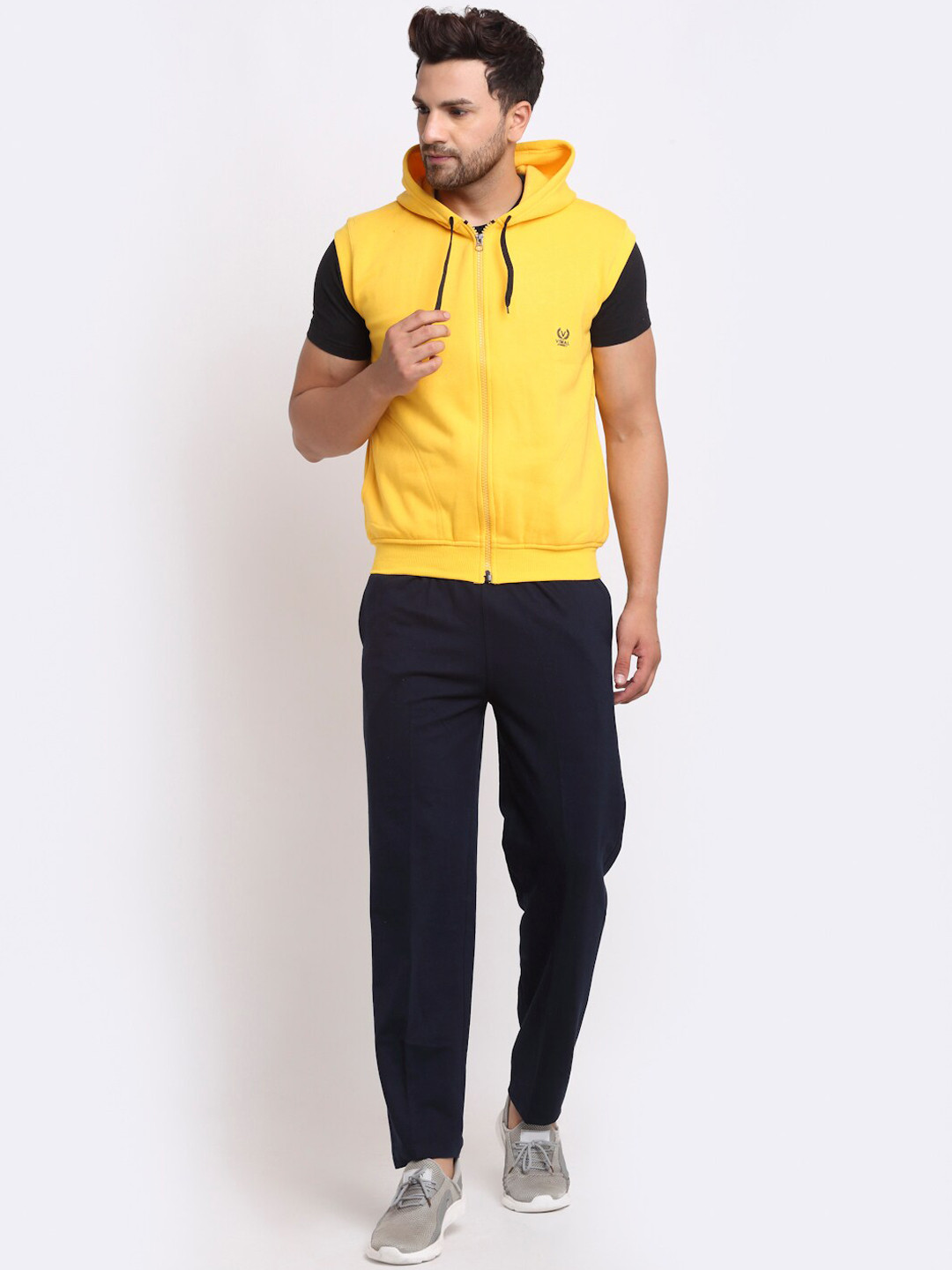 

VIMAL JONNEY Men Yellow & Navy Blue Colourblocked Tracksuit