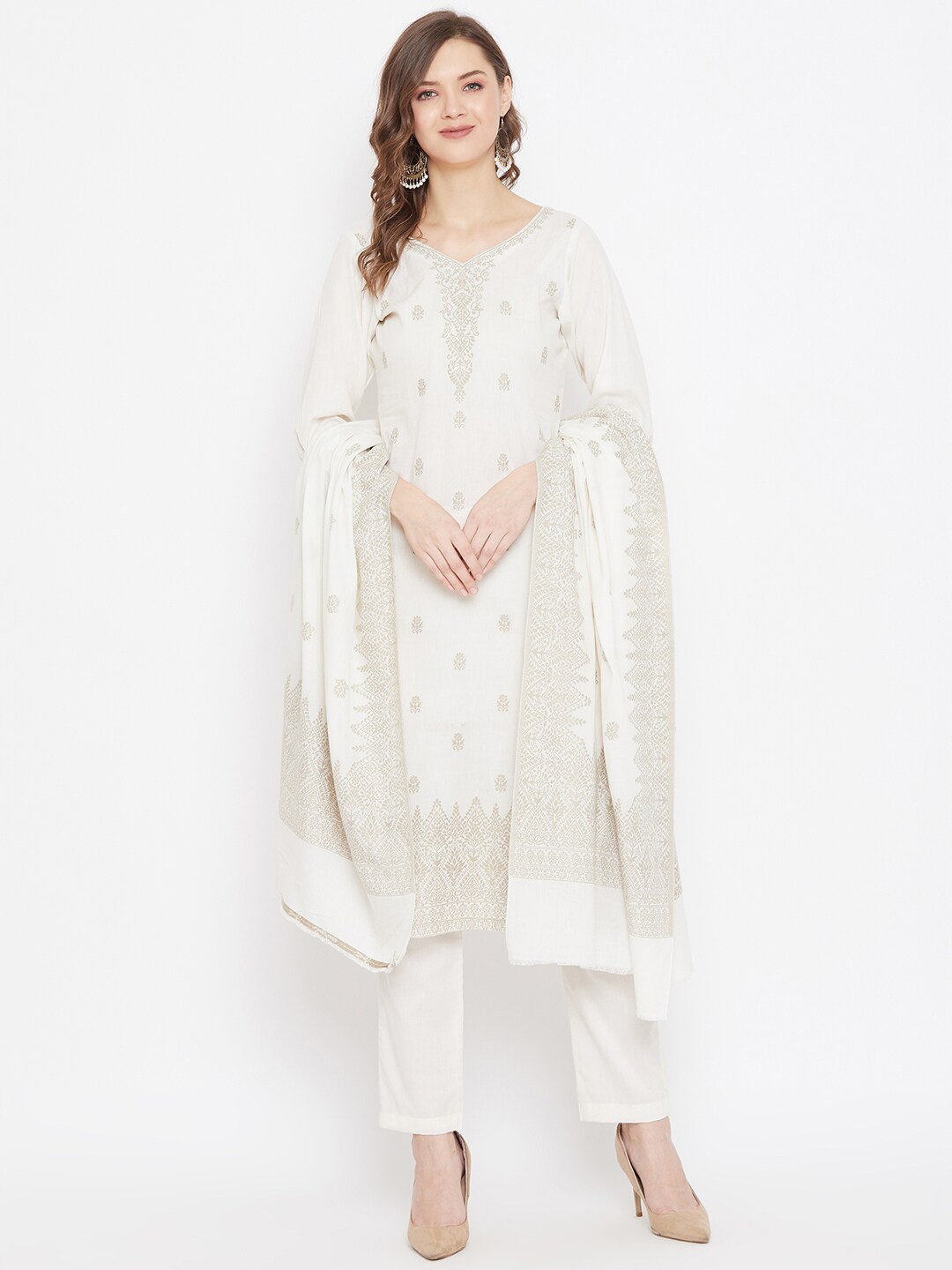 

Safaa White & Grey Unstitched Dress Material