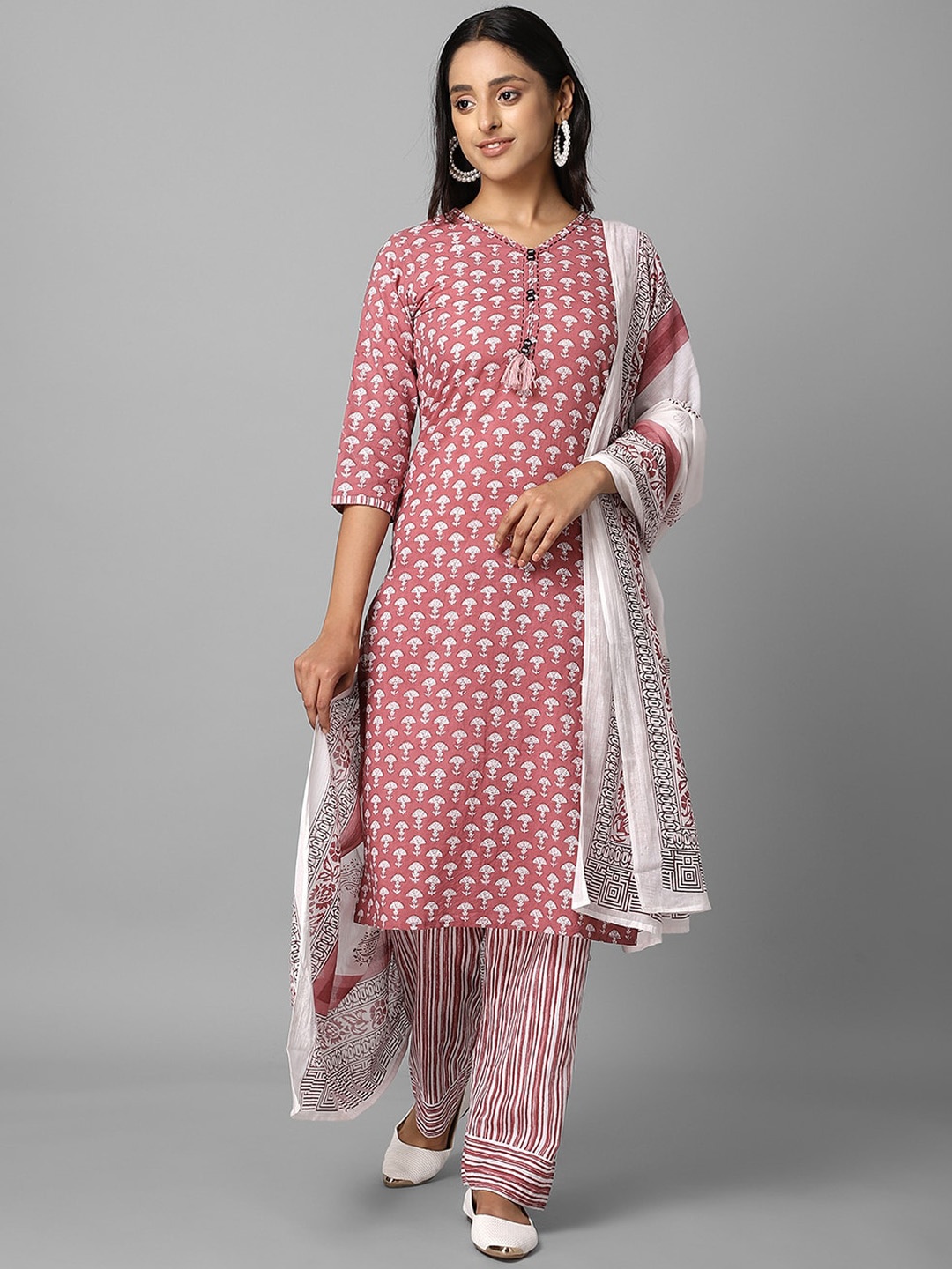 

Azira Women Pink Ethnic Motifs Printed Regular Pure Cotton Kurta with Palazzos & With Dupatta