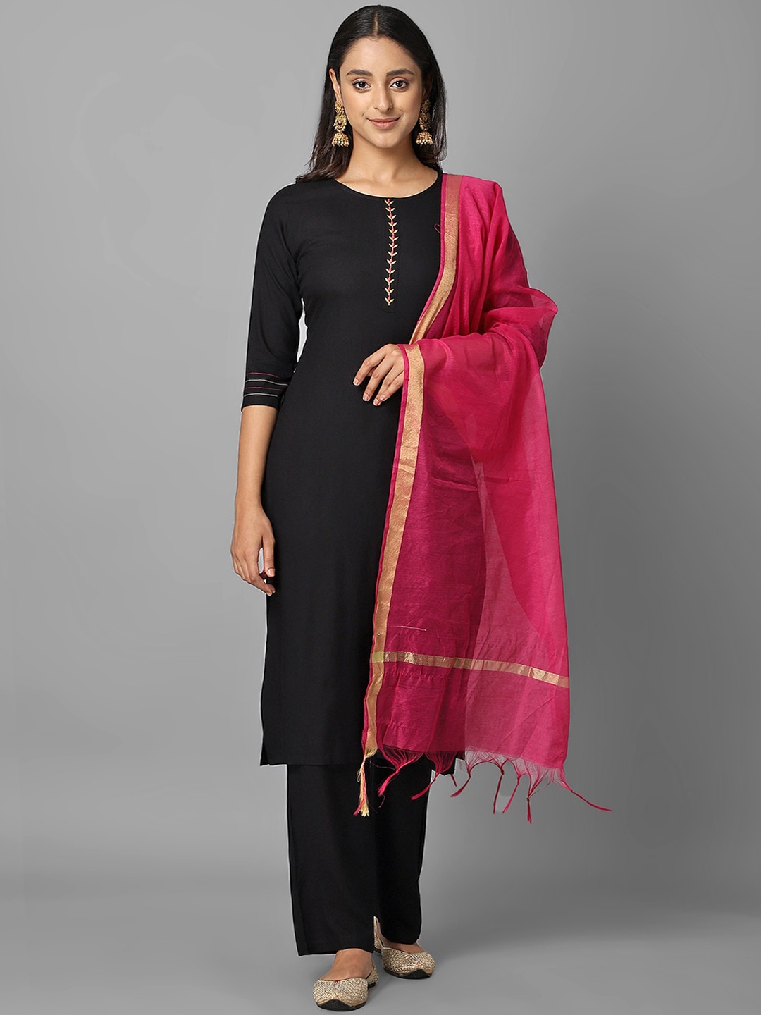 

Azira Women Black Regular Kurta with Trousers & Dupatta
