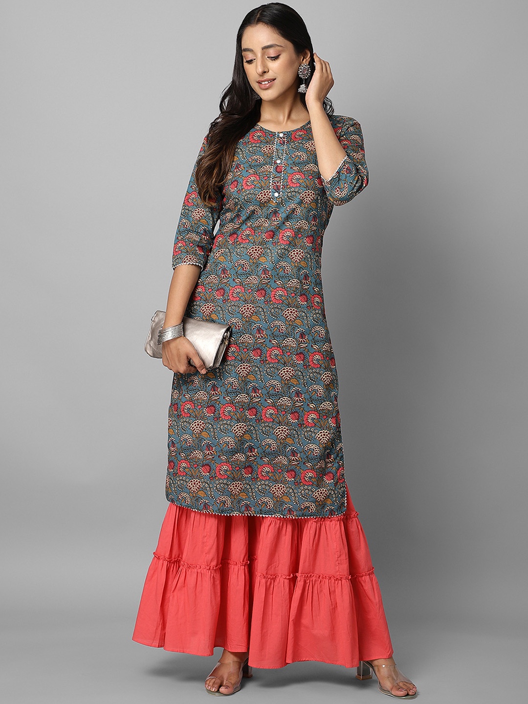 

Azira Women Teal Floral Printed Floral Kurta