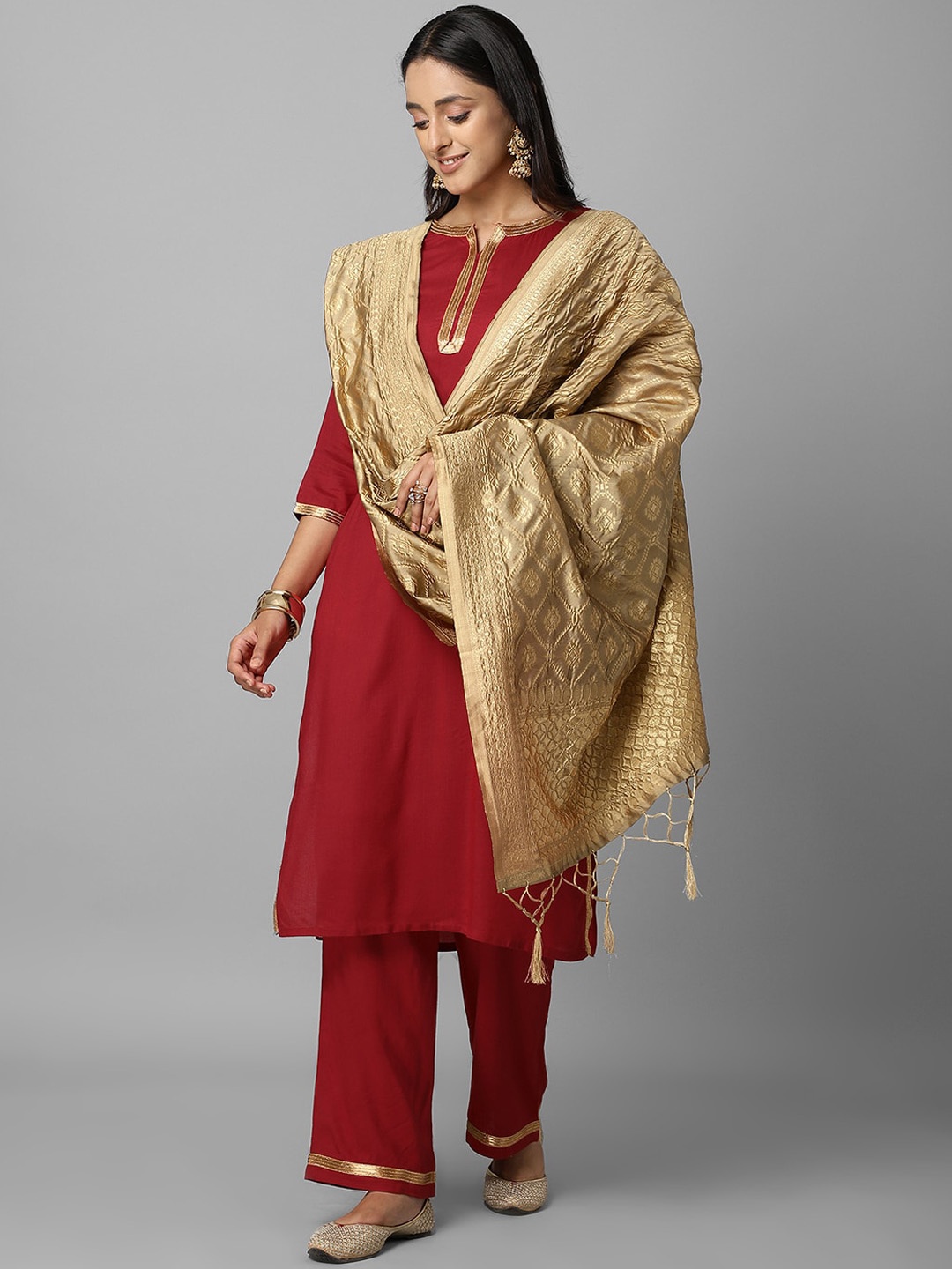 

Azira Women Red Regular Kurta with Palazzos & With Dupatta