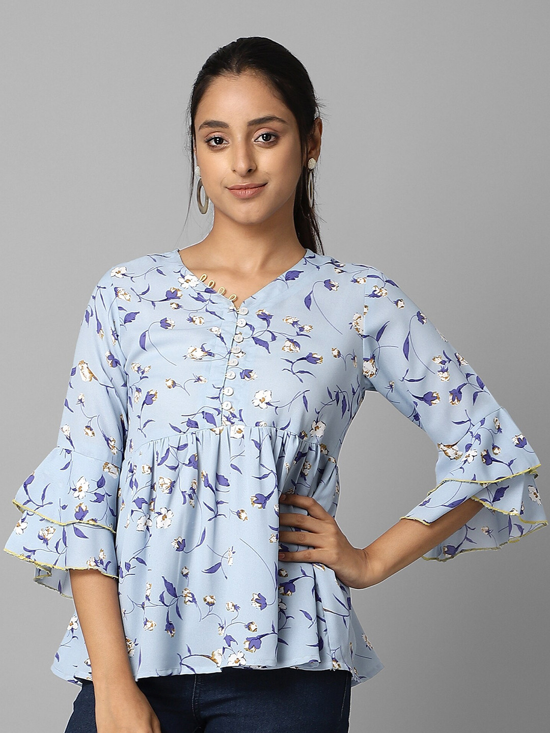 

Azira Women Blue Floral Printed Empire Top