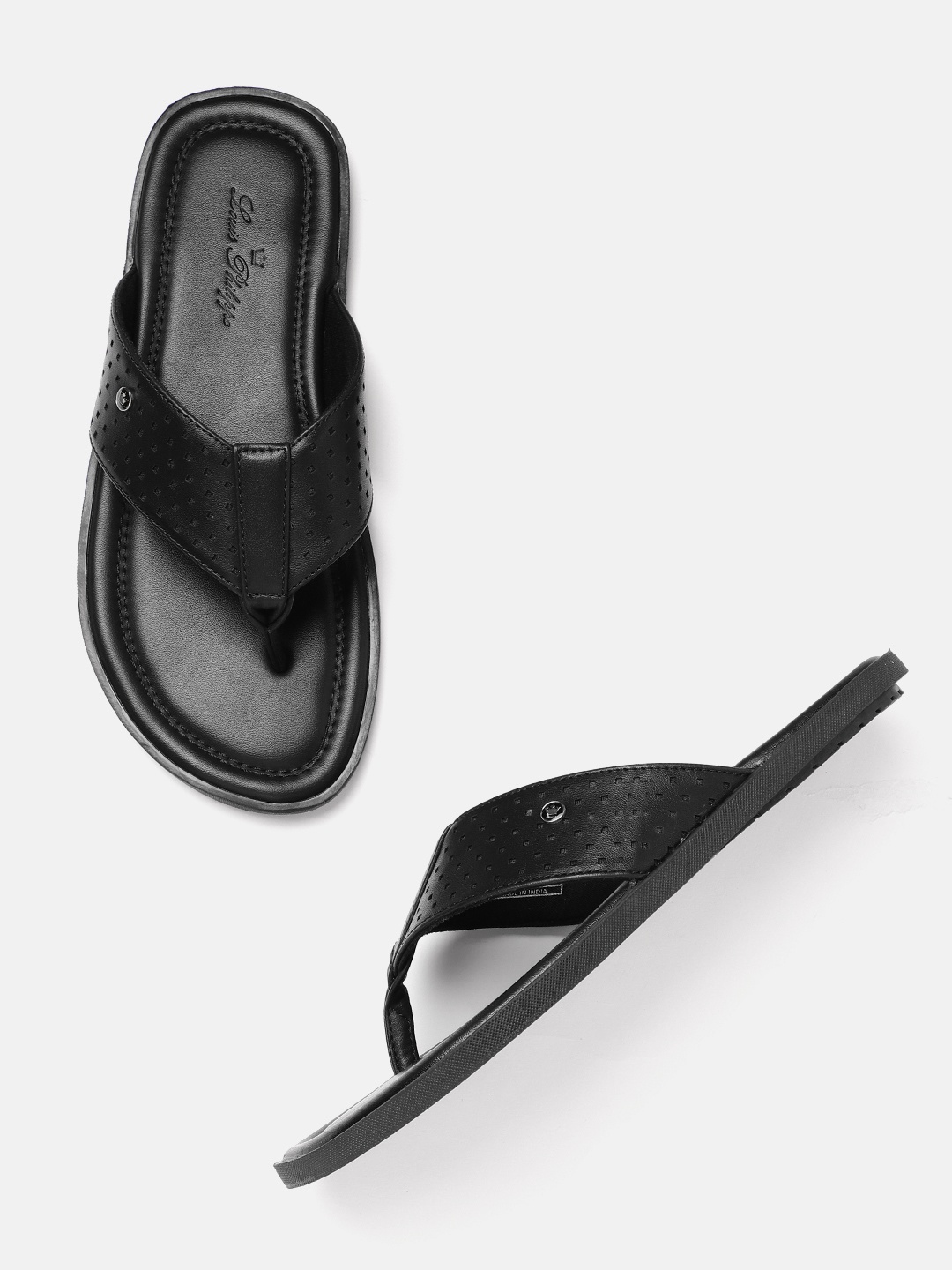 

Louis Philippe Men Black Laser Cuts Comfort Sandals