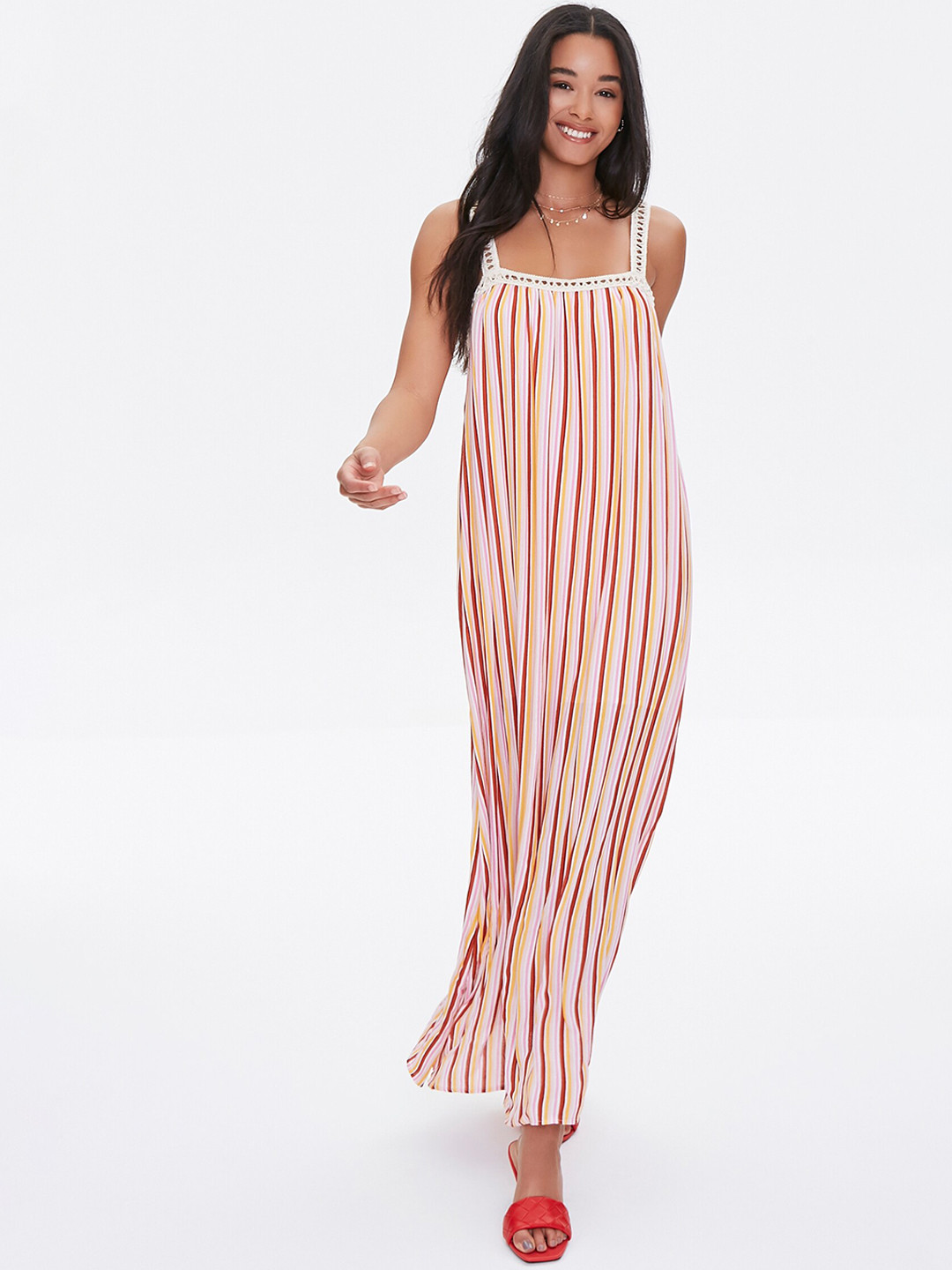 

FOREVER 21 Multicoloured Striped Maxi Dress, Multi