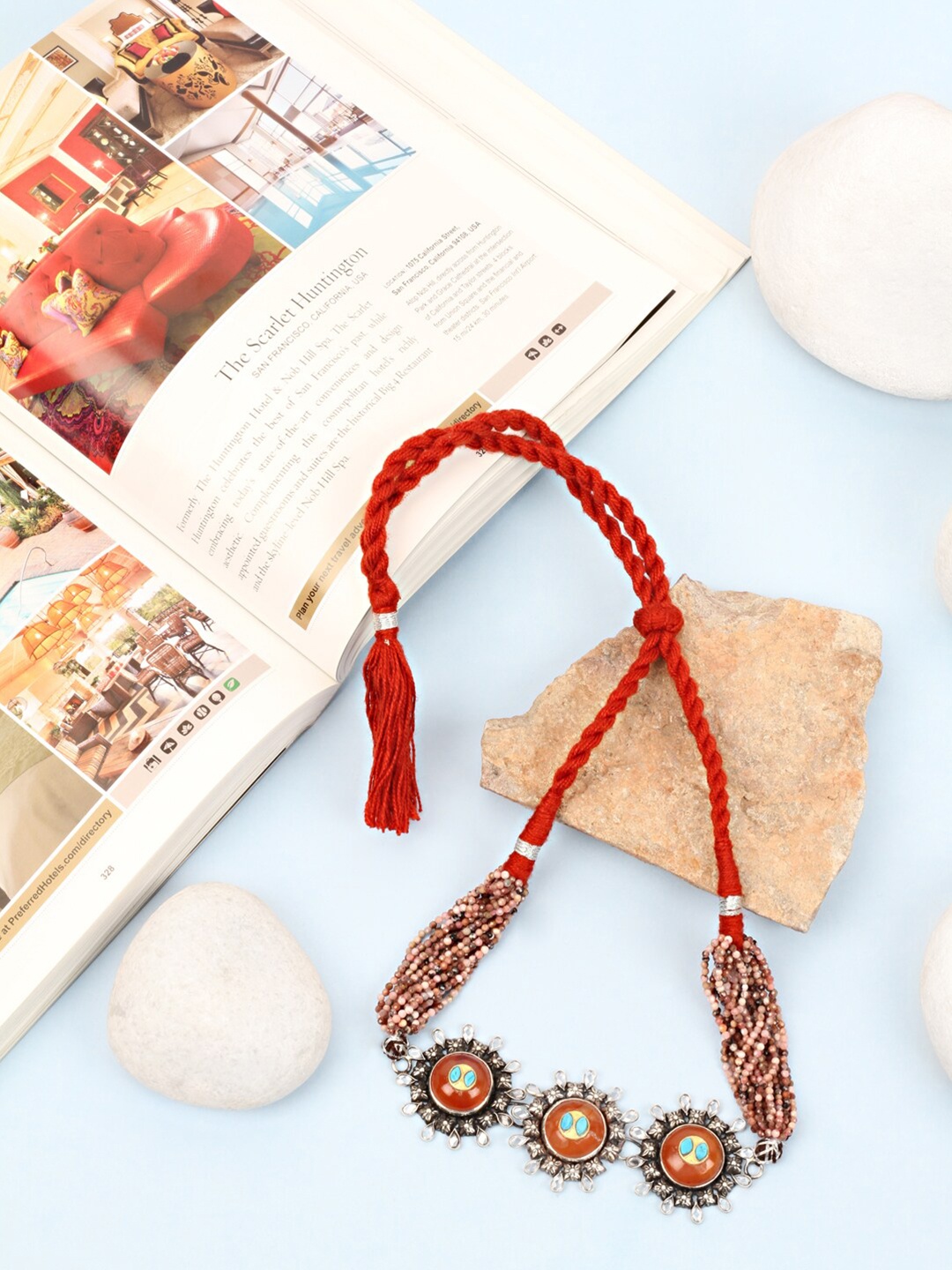 

SANGEETA BOOCHRA Women Silver & Red Embellished Statement Necklace