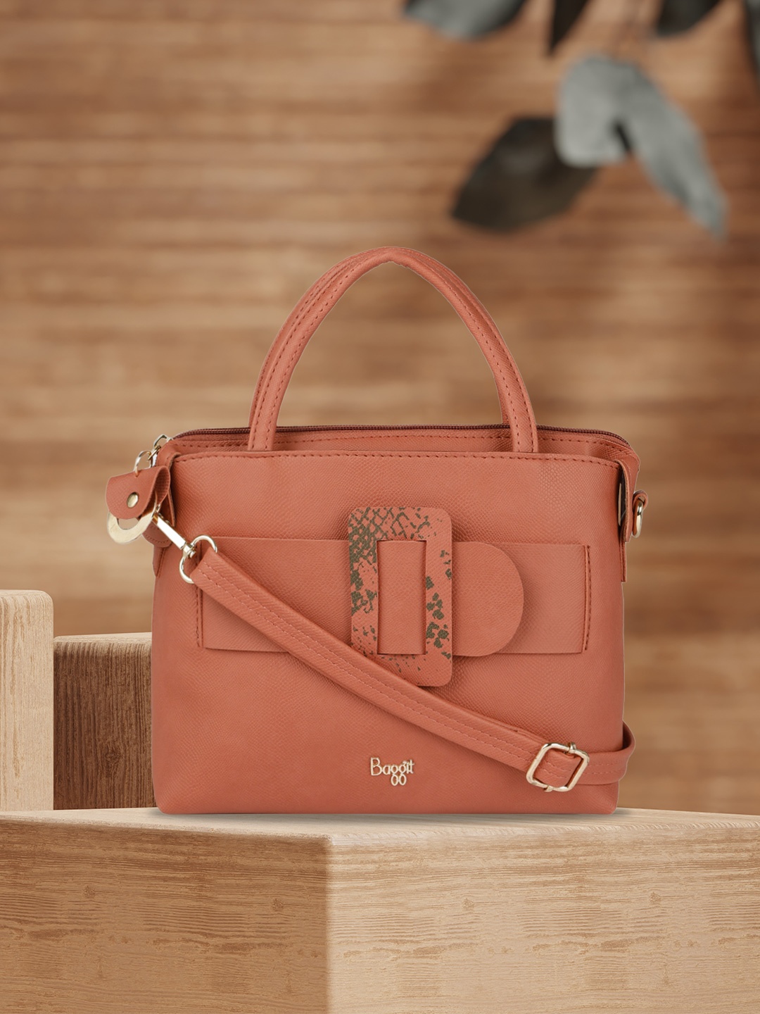 

Baggit Rust Solid Synthetic Leather Regular Structured Shoulder Bag with Applique