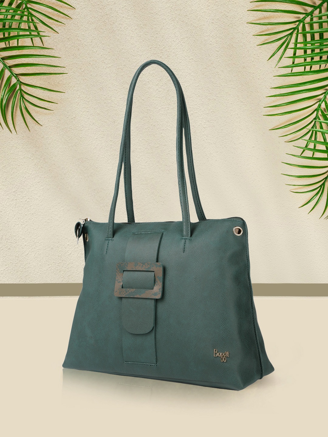 

Baggit Green Solid Synthetic Leather Regular Structured Shoulder Bag with Applique