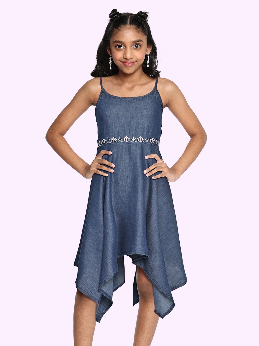 

Global Desi Girls Blue Solid Empire Dress