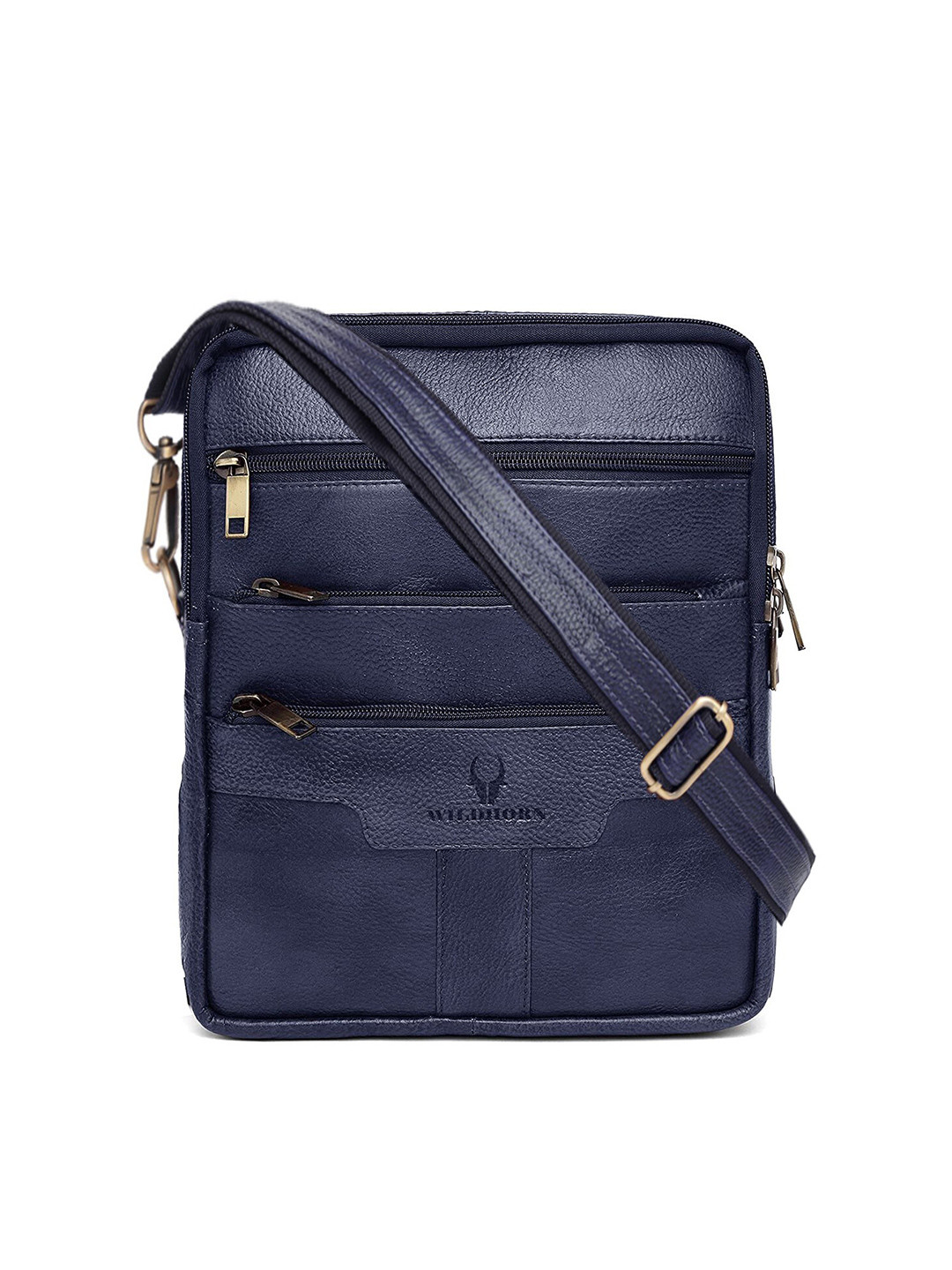 

WildHorn Men Blue Textured Genuine Leather Messenger Bag