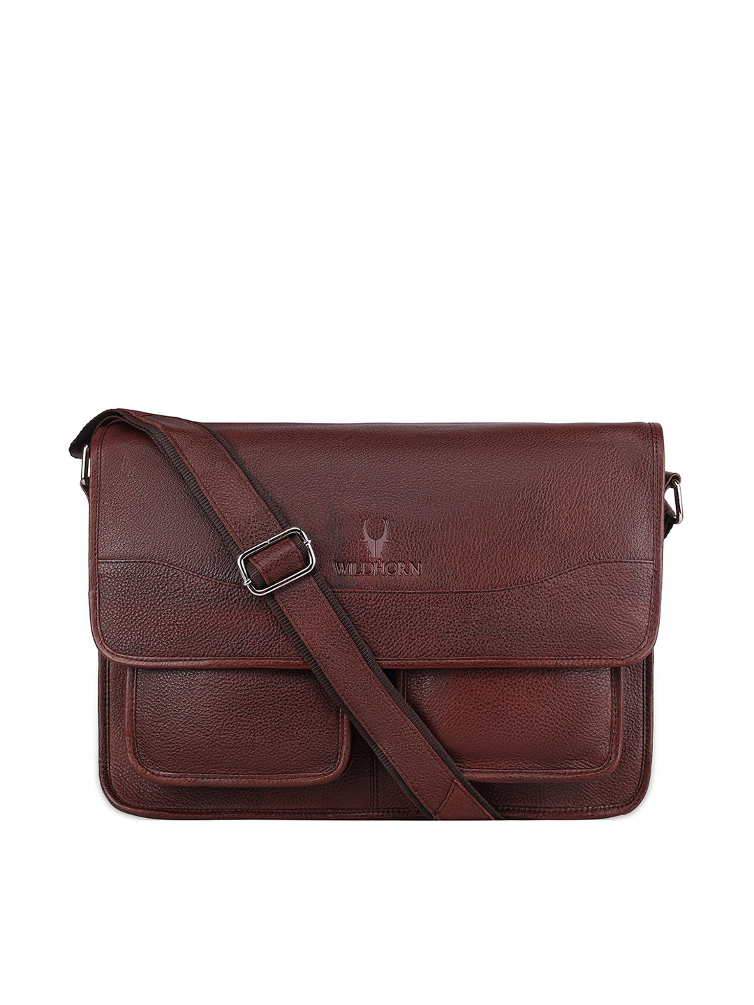 

WildHorn Men Maroon Textured Genuine Leather Messenger Bag