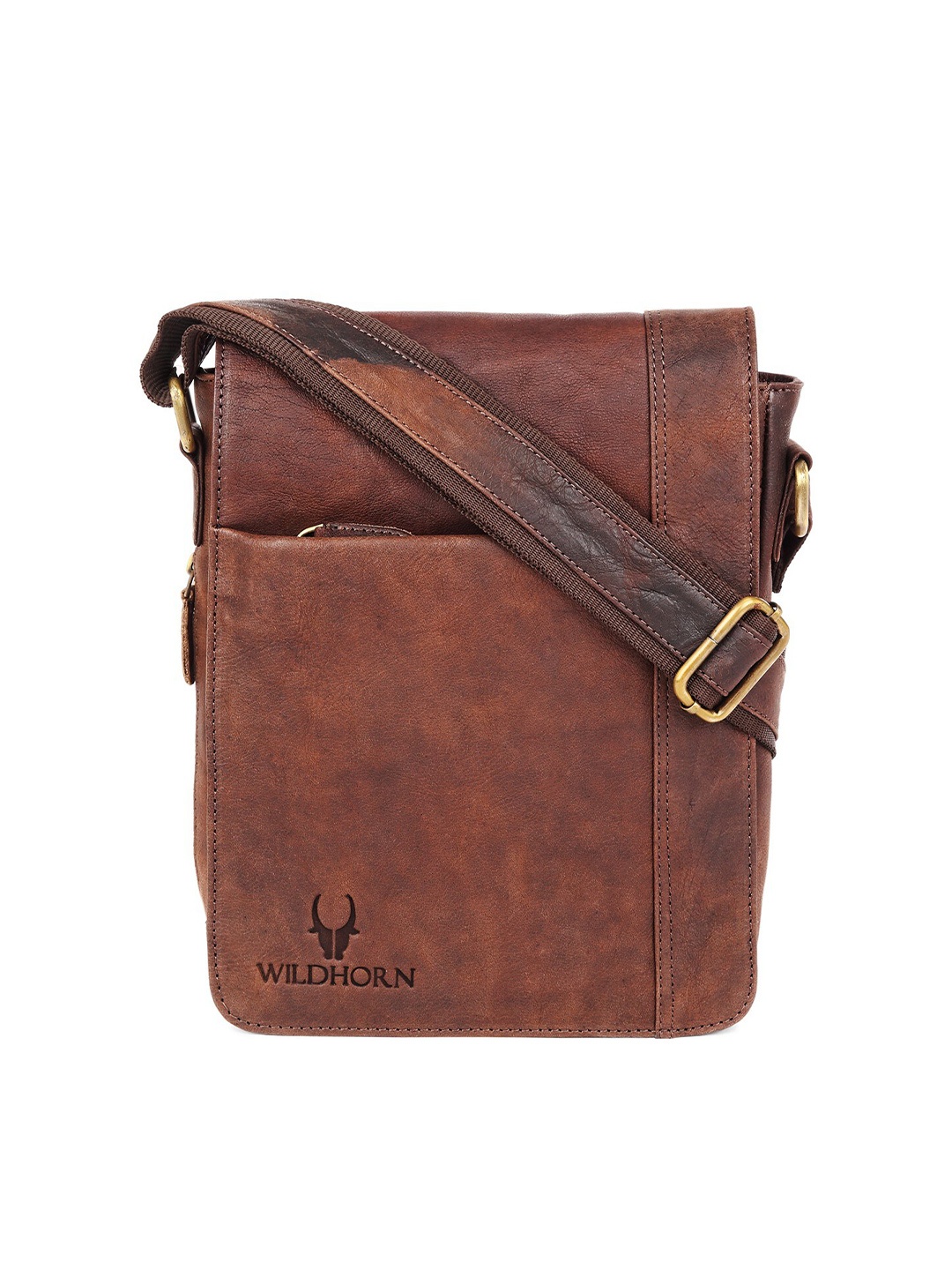 

WildHorn Men Brown Textured Genuine Leather Messenger Bag