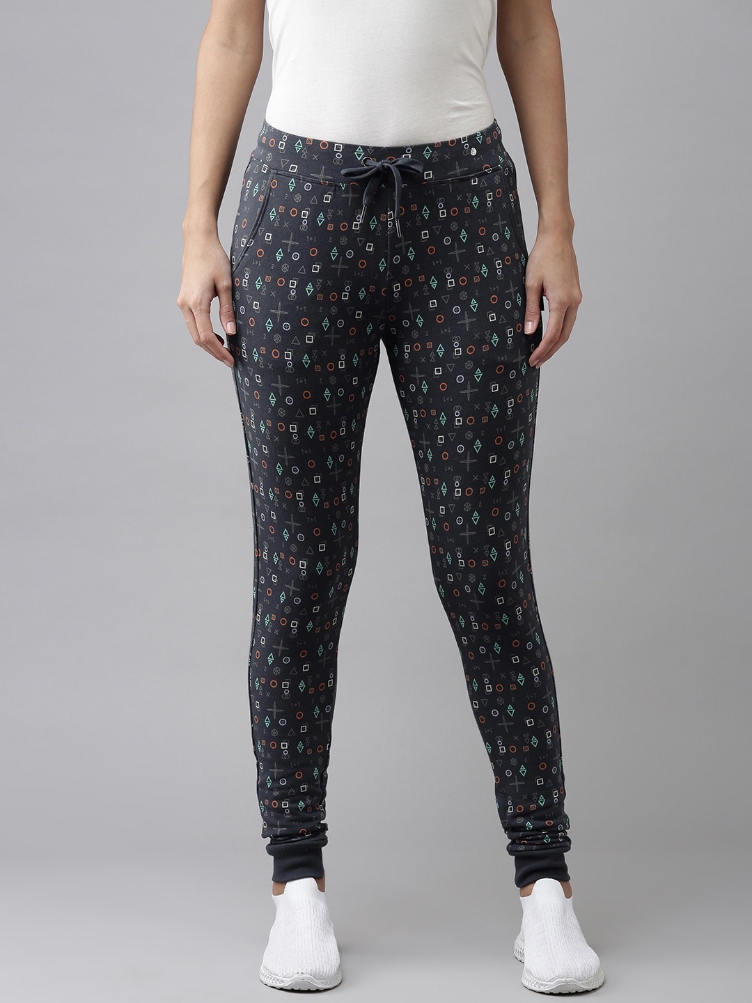 

Van Heusen Women Flexi Stretch Geometric Printed Joggers, Navy blue