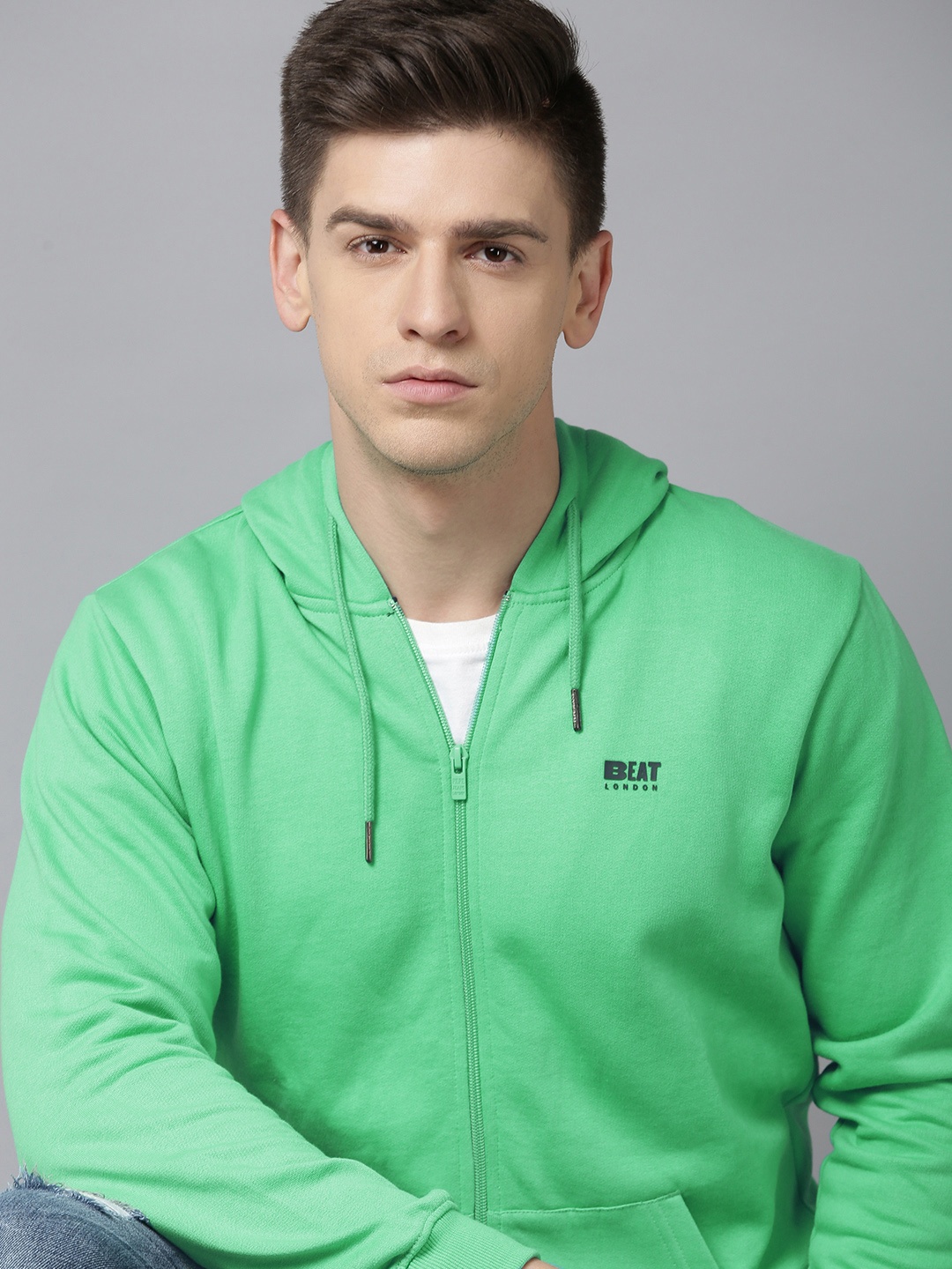 

BEAT LONDON by PEPE JEANS Men Sea Green Solid Front-Open Hooded Sweatshirt