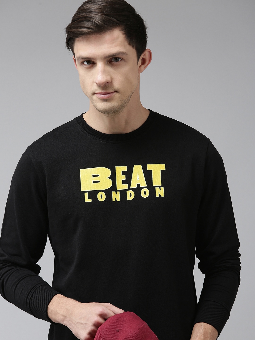 

BEAT LONDON by PEPE JEANS Men Black Brand logo Printed Round Neck Pure Cotton Sweatshirt