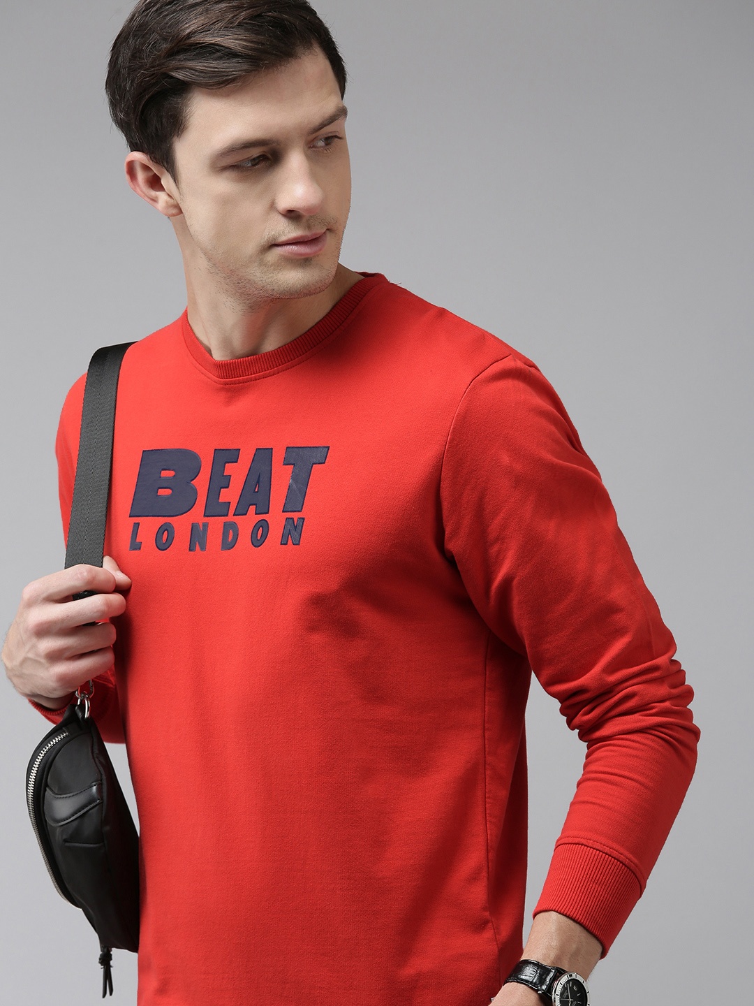 

BEAT LONDON by PEPE JEANS Men Red Brand logo Printed Round Neck pure Cotton Sweatshirt