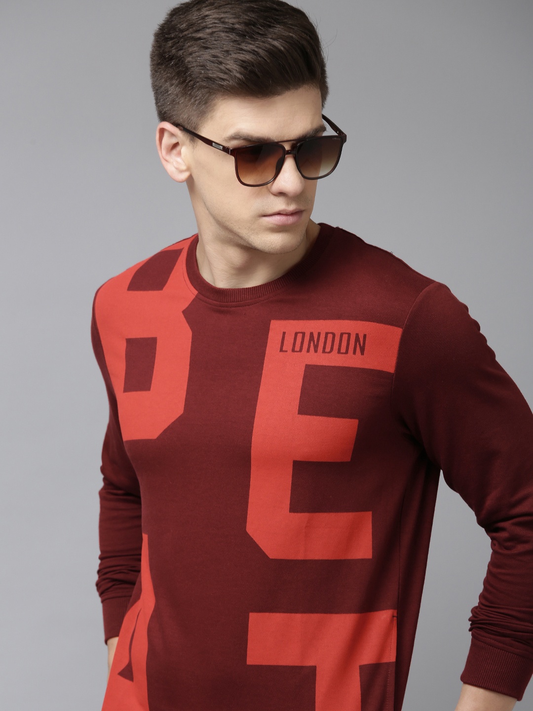 

BEAT LONDON by PEPE JEANS Men Maroon Brand Logo Print Pure Cotton Sweatshirt
