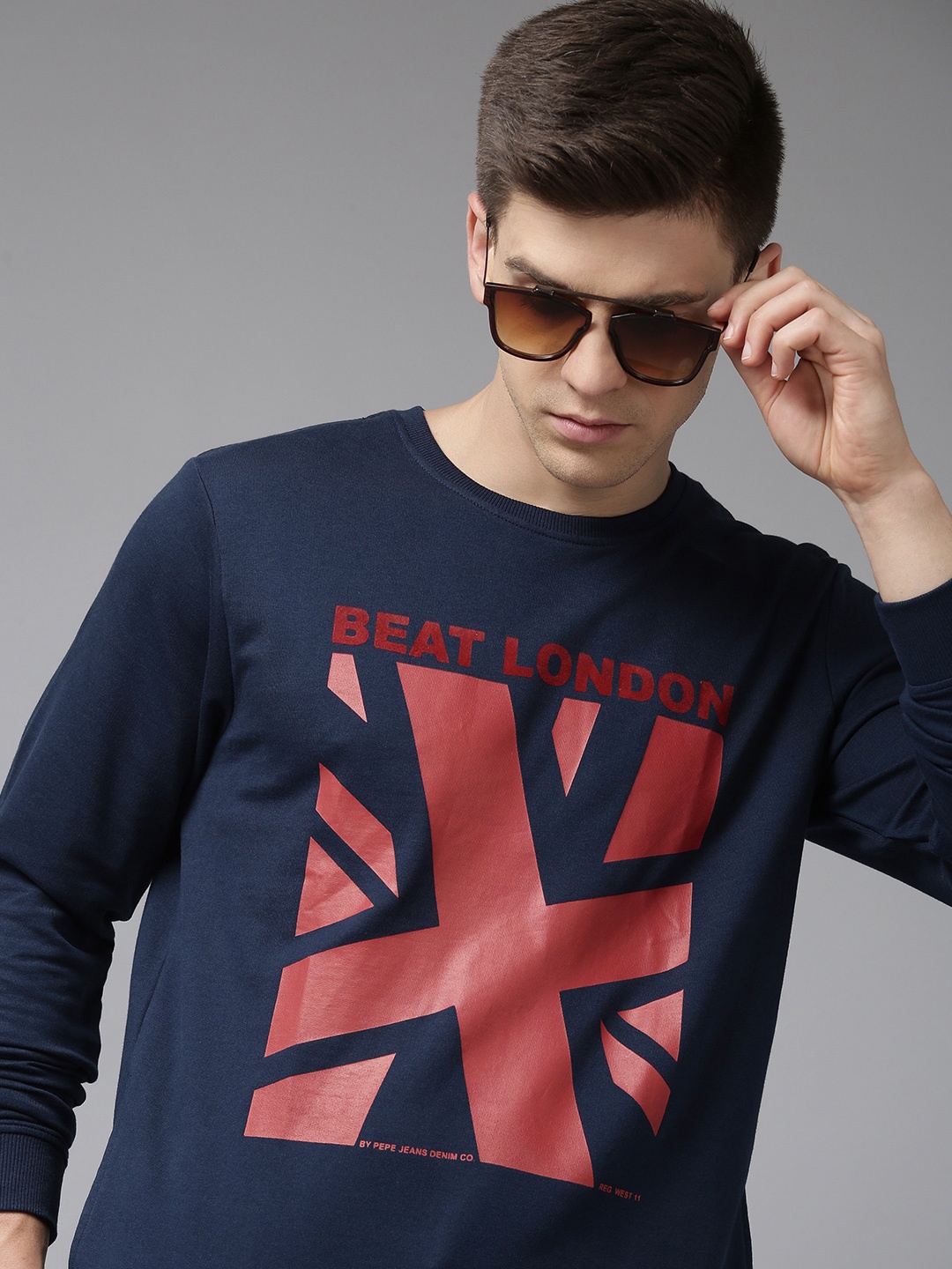 

BEAT LONDON by PEPE JEANS Men Blue Brand Logo Printed Sweatshirt