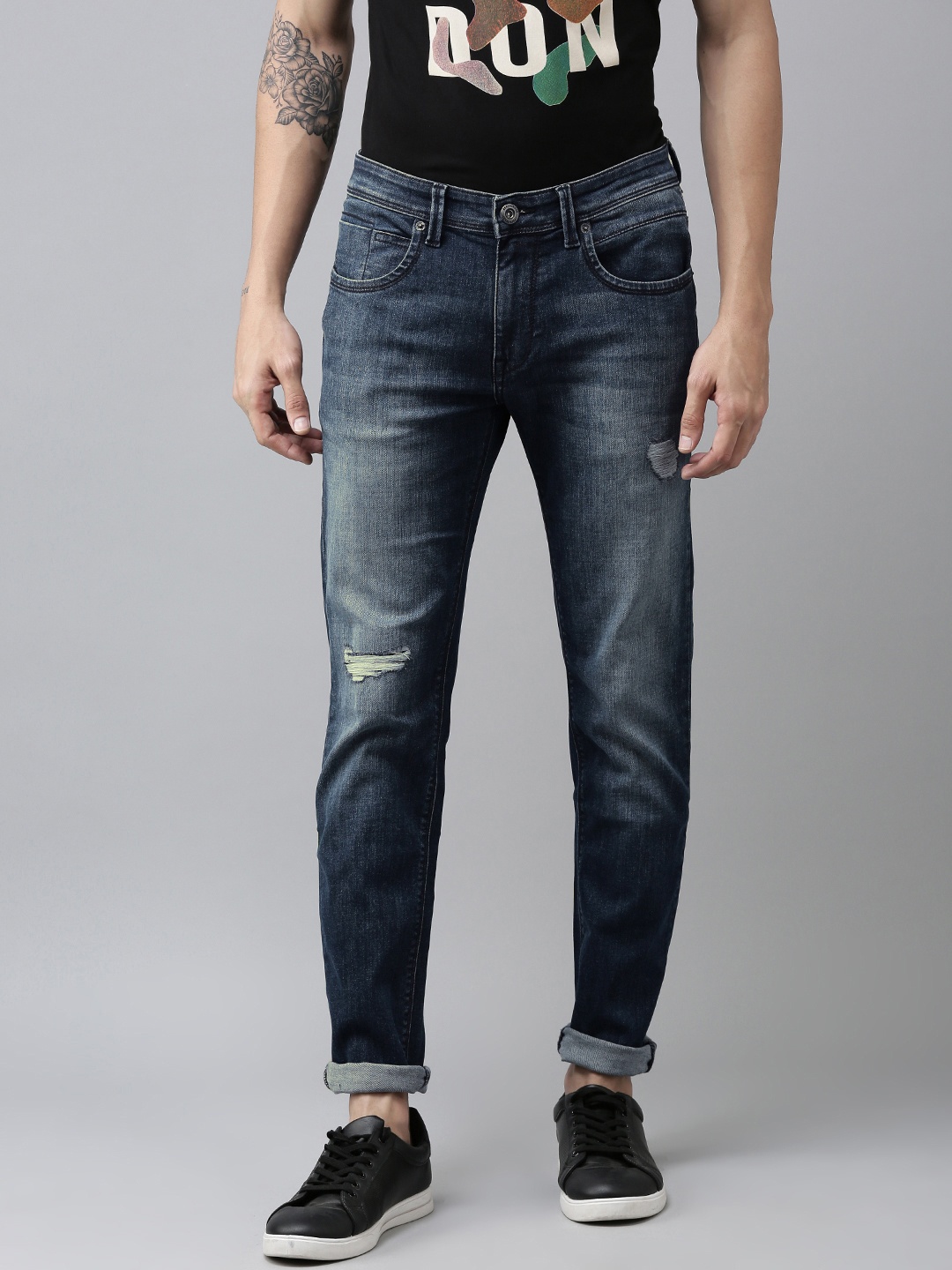 

BEAT LONDON by PEPE JEANS Men Blue Vapour Tapered Fit Low-Rise Light Fade Stretchable Jeans