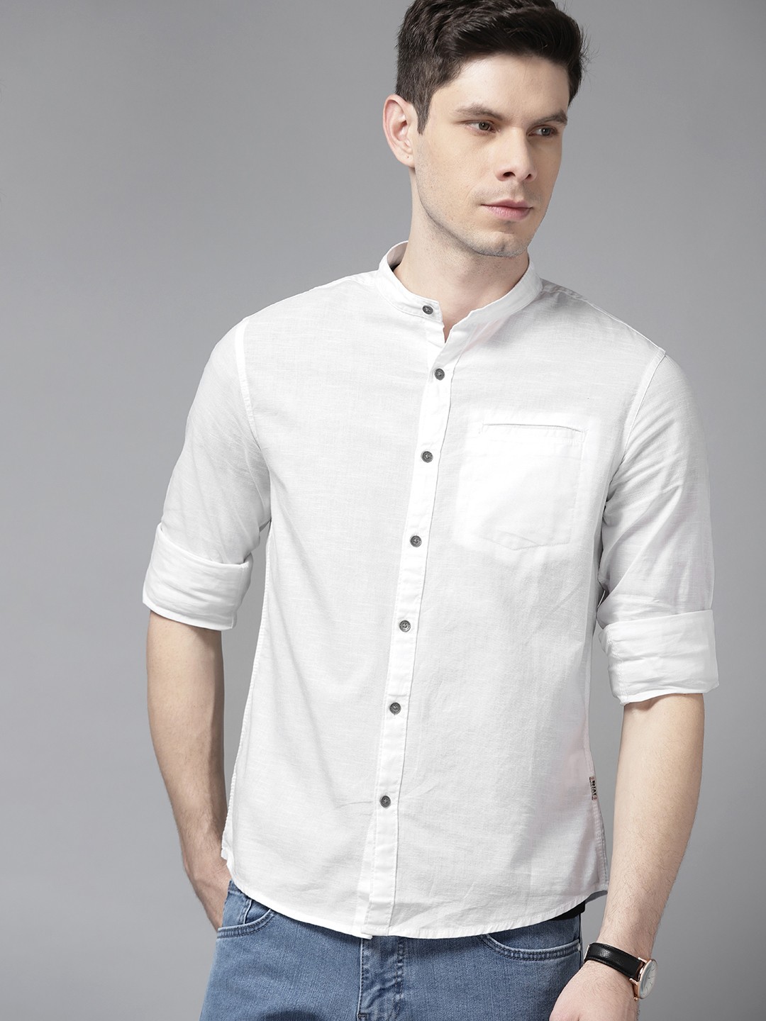 

BEAT LONDON by PEPE JEANS Men White Solid Pure Cotton Slim Fit Casual Shirt
