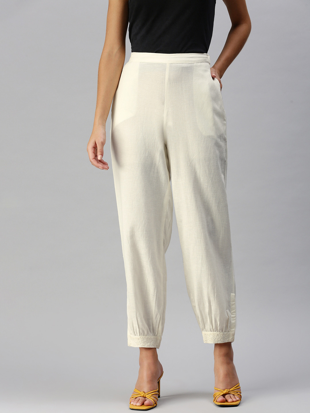 

Global Desi Women White Pleated Trousers