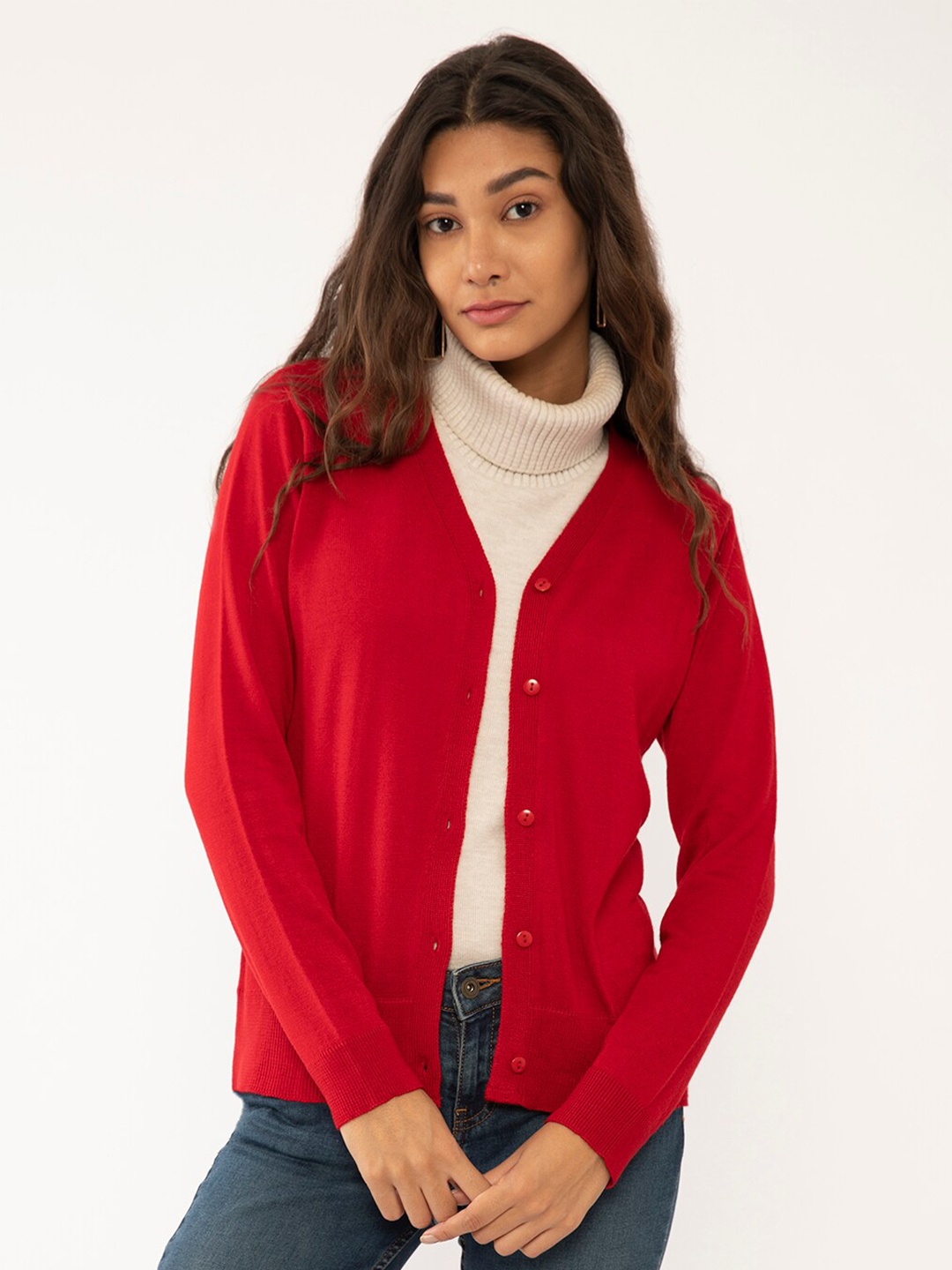 

Zink London Women Red Acrylic Cardigan