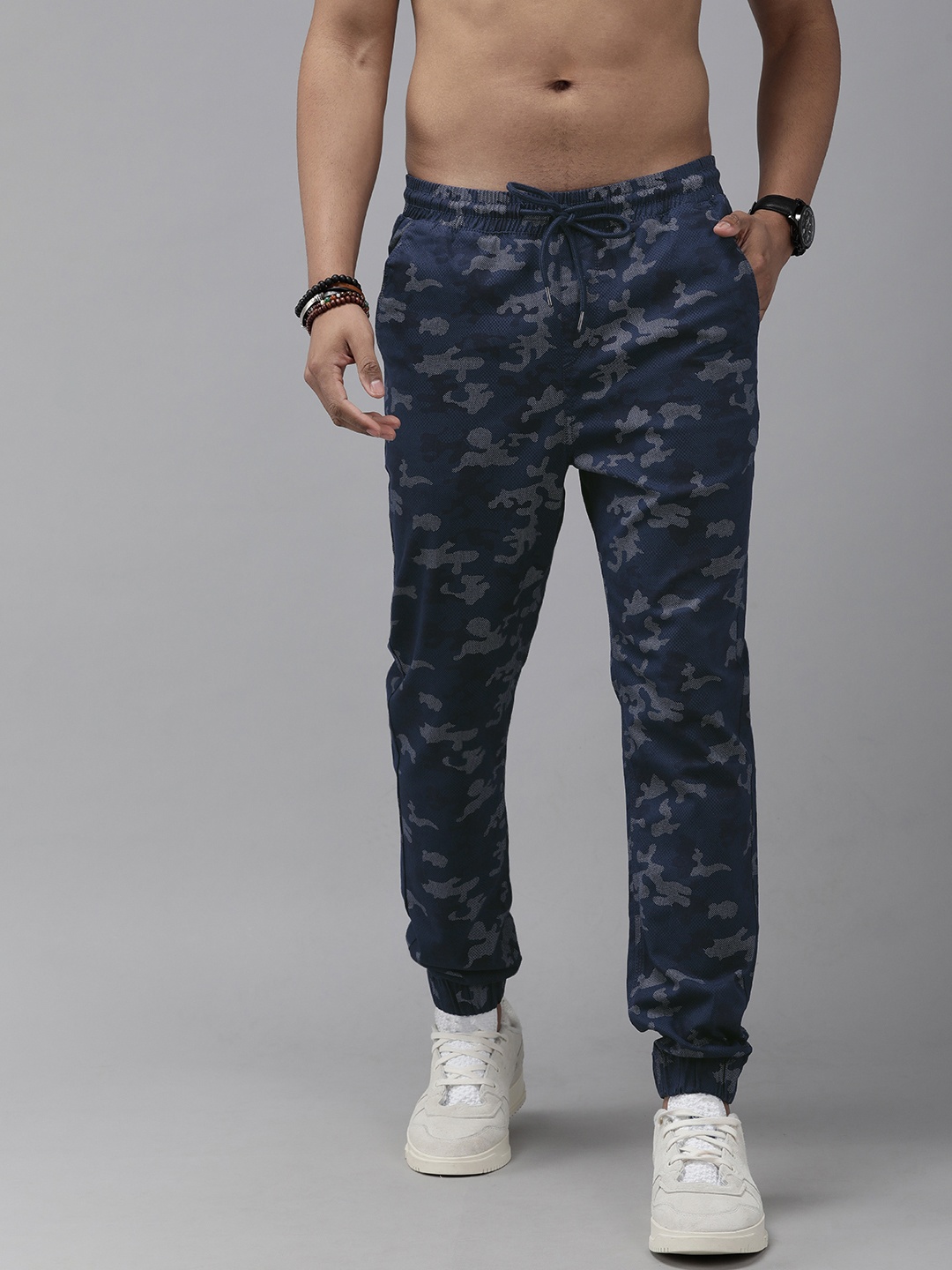 

Roadster Men Navy Blue & White Camouflage Printed Joggers