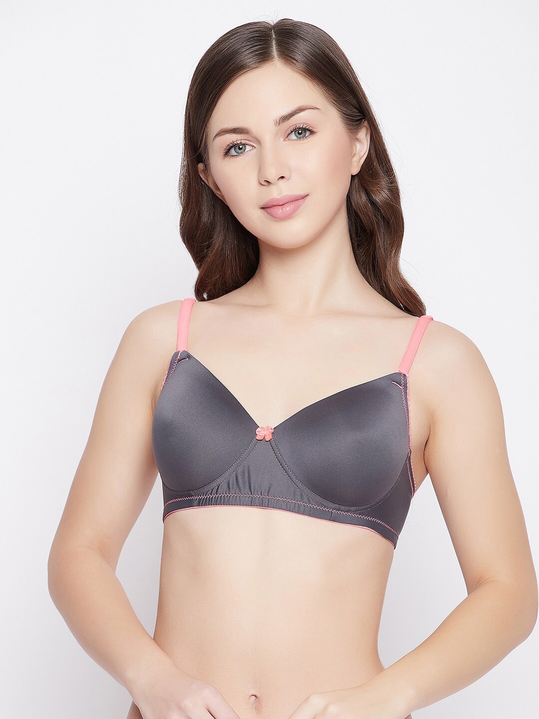 

Clovia Grey & Pink T-shirt Bra Lightly Padded