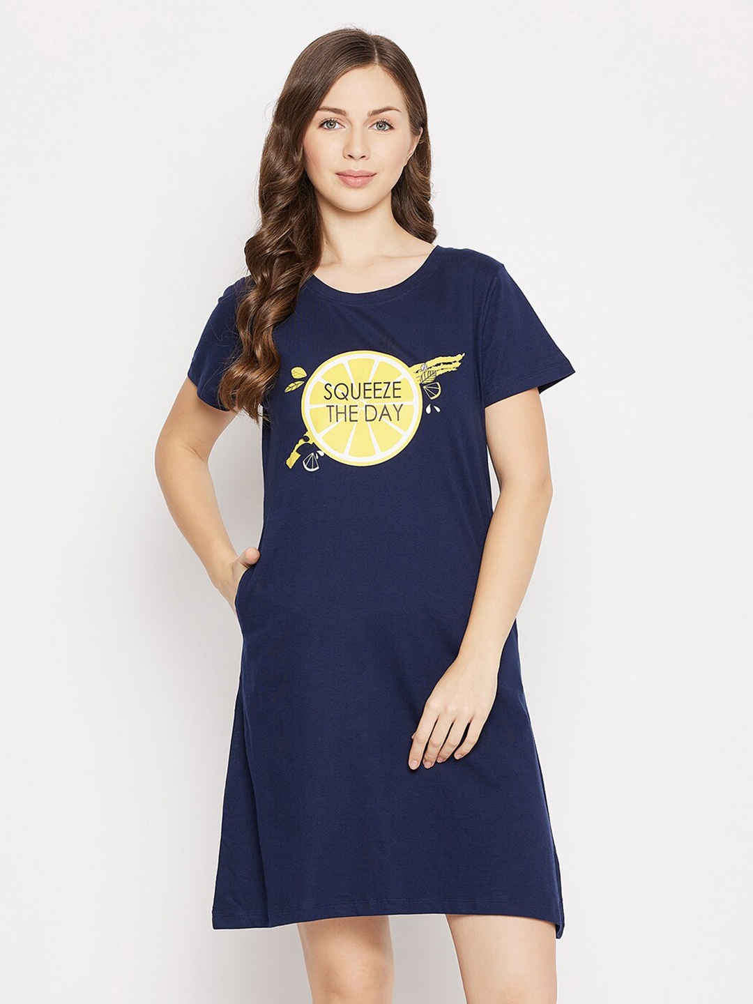 

Clovia Navy Blue Printed Nightdress
