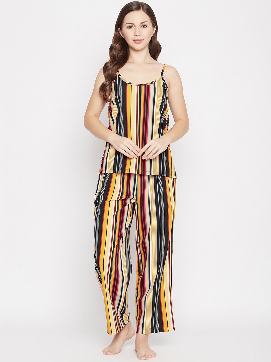 

Clovia Women Multicoloured Striped Night suit, Multi