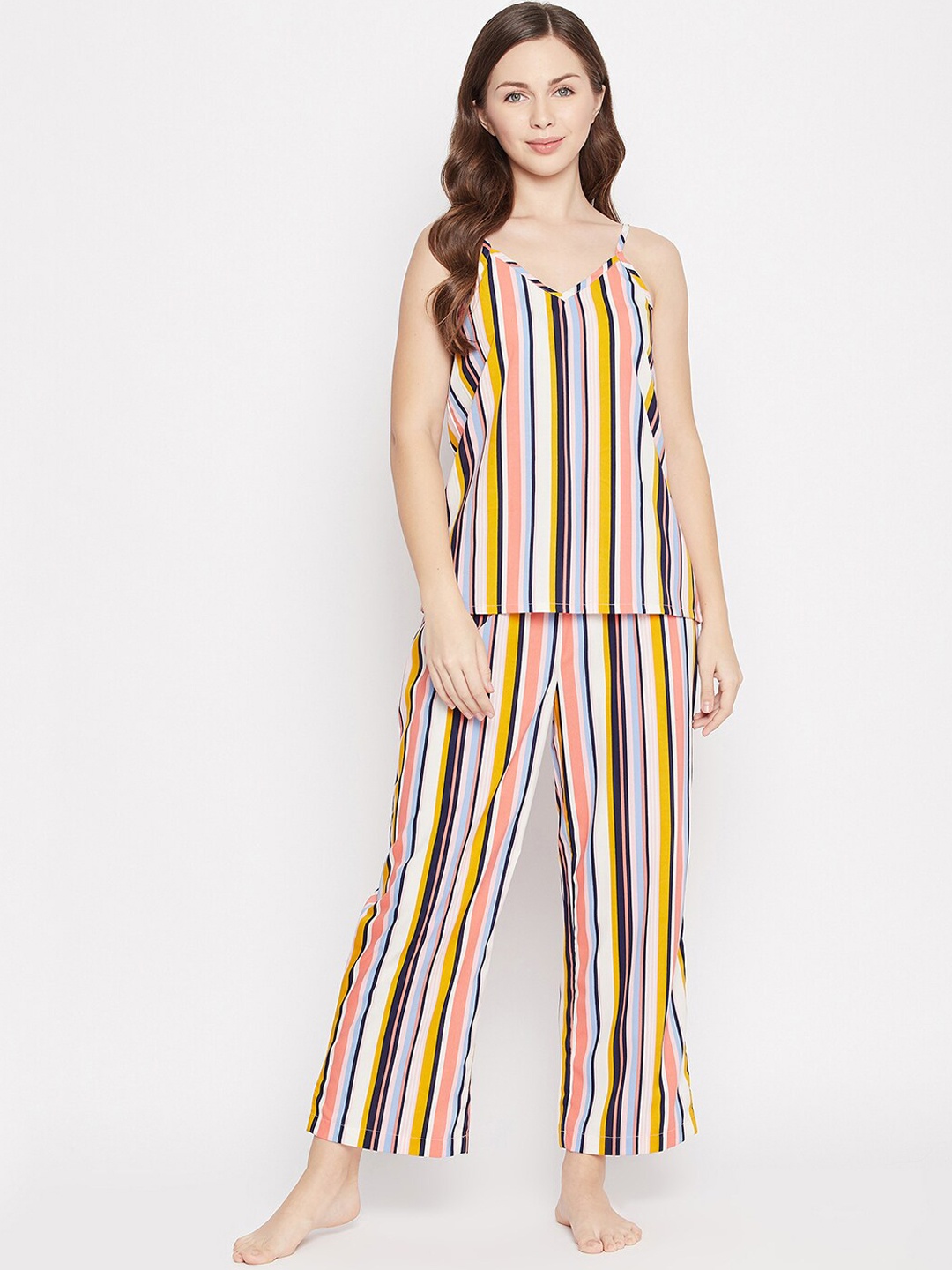 

Clovia Women Multicoloured Striped Cami With Pyjama Set, Multi