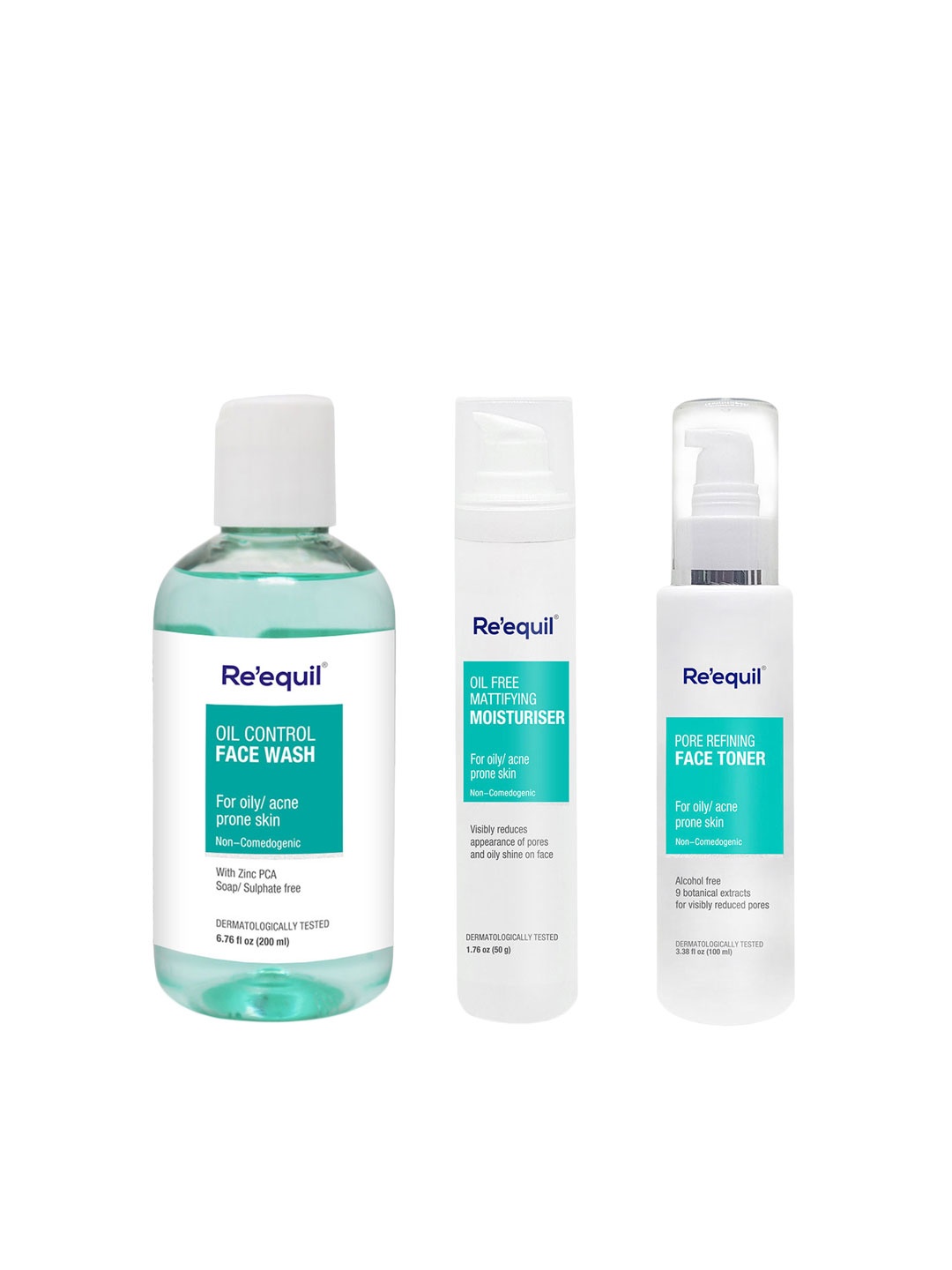 

Reequil Pore Set of Face Toner, Mattifying Moisturiser & Oil Control Anti Acne Face Wash, Blue