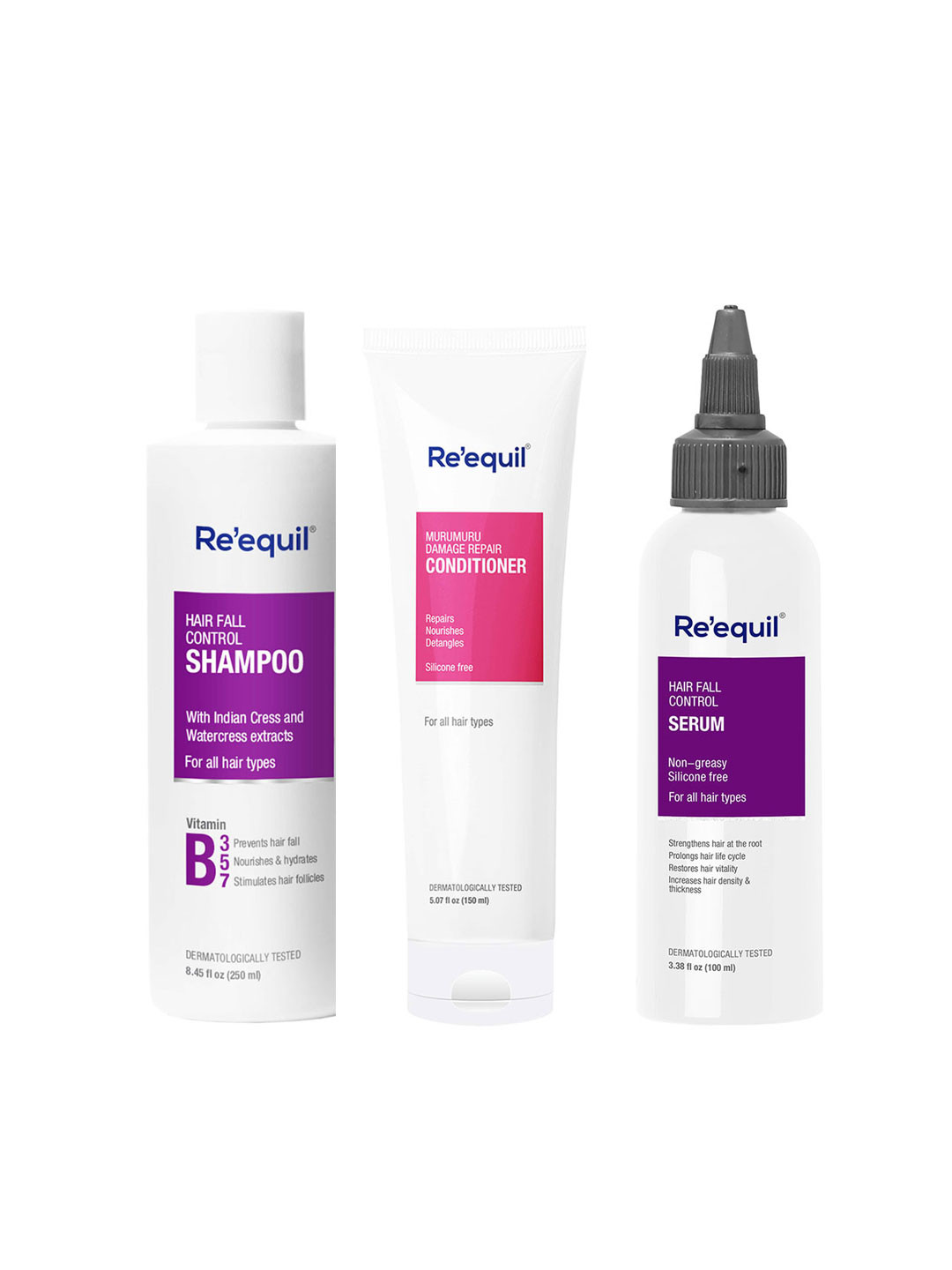 

Reequil Set of Murumuru Hair Conditioner, Hair Fall Control Shampoo & Serum, Transparent