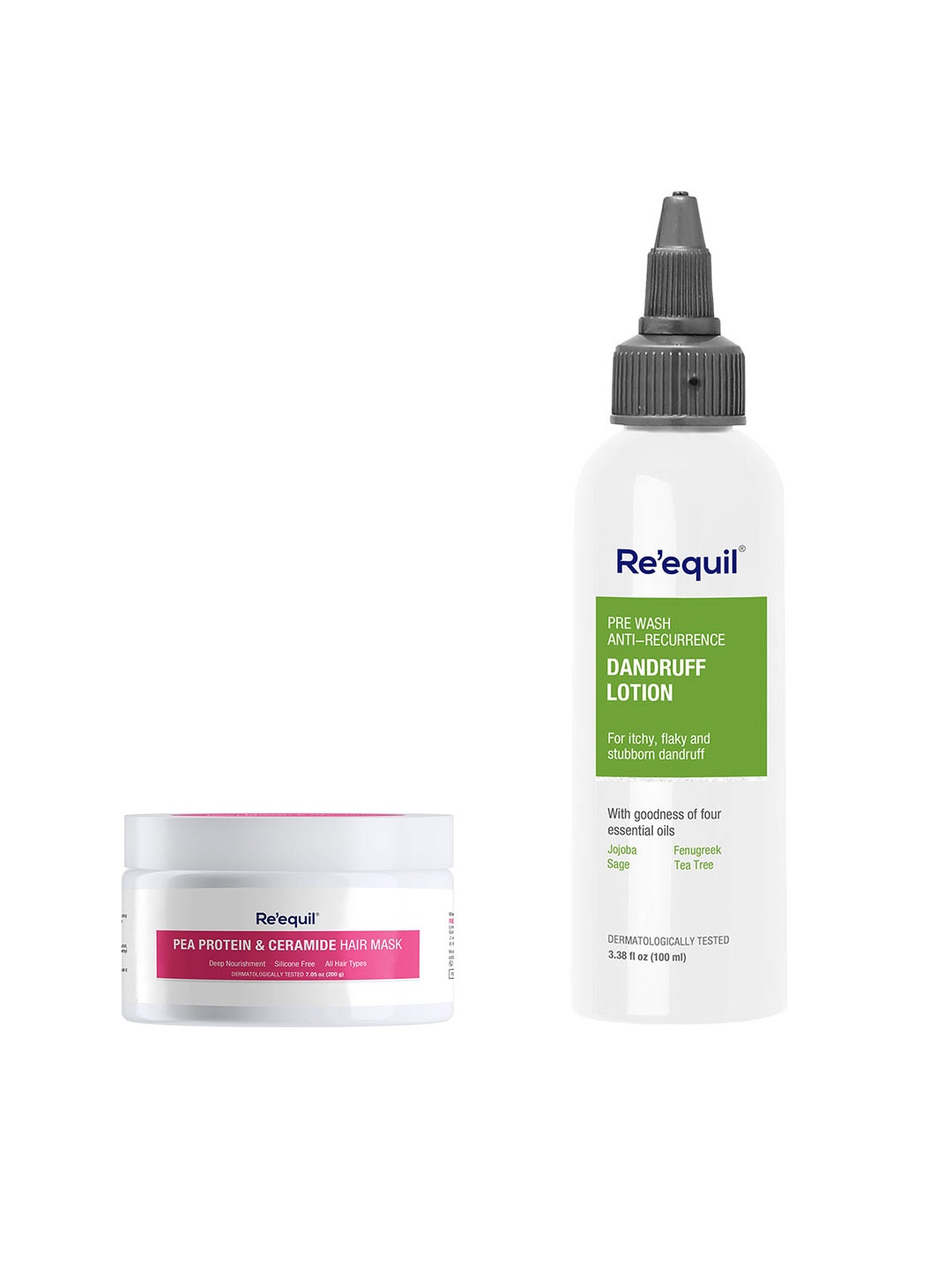 

Reequil Set of Pea Protein Ceramide Hair Mask & Pre Wash Anti-Recurrence Dandruff Lotion, White