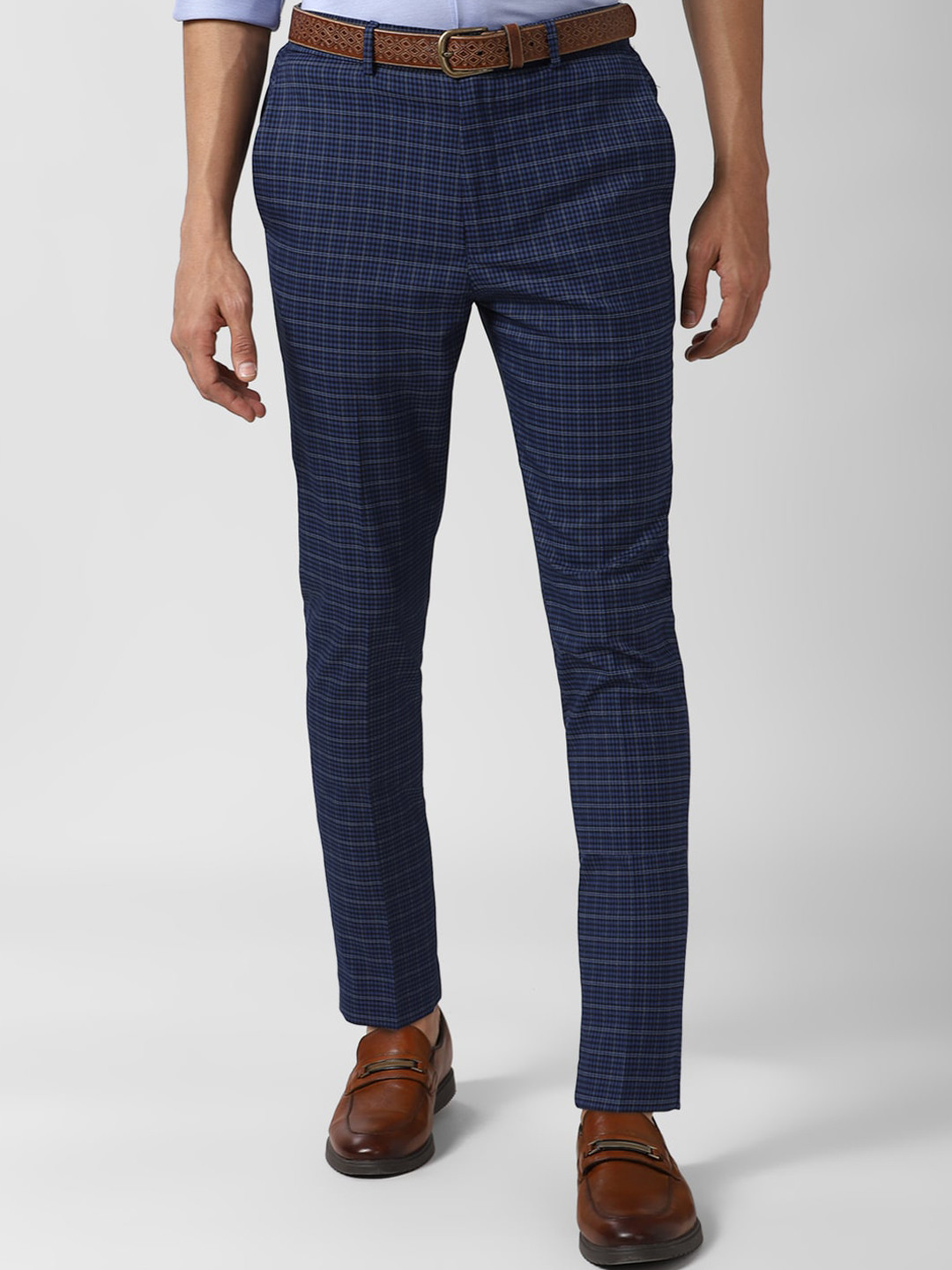 

Peter England Men Navy Blue Checked Formal Trousers