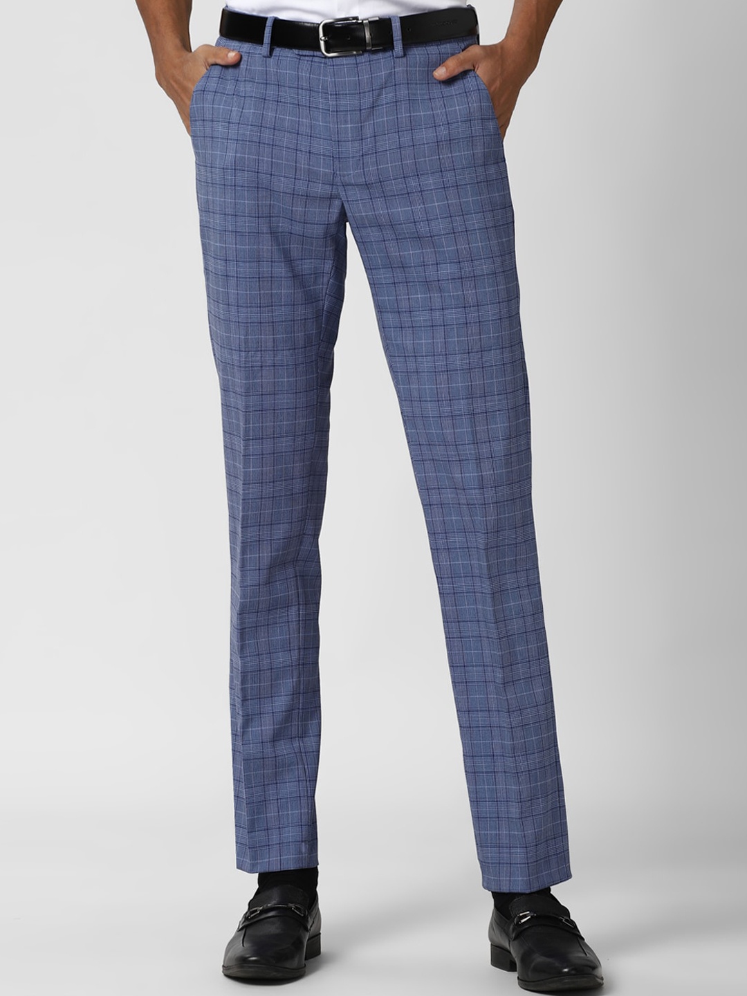 

Peter England Men Blue Checked Slim Fit Formal Trousers