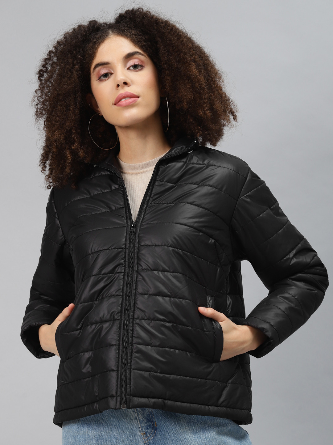 

plusS Women Black Padded Jacket