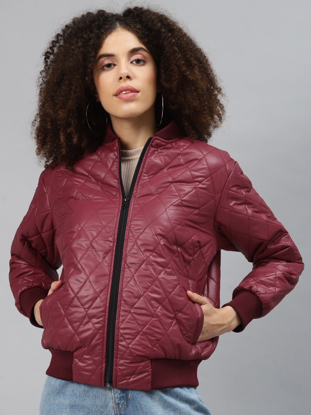 

plusS Women Burgundy Quilted Jacket