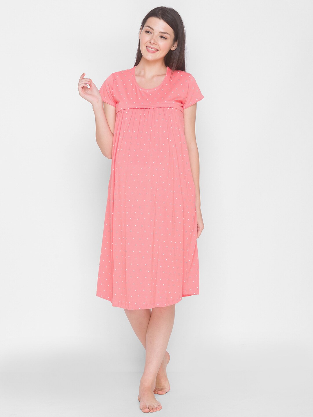 

AV2 Peach-Coloured Printed Nightdress
