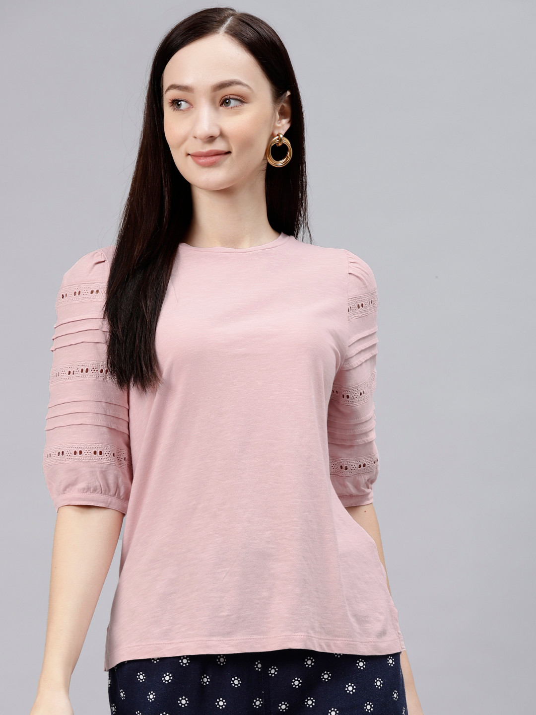 

Marks & Spencer Women Pink Puff Sleeves T-shirt