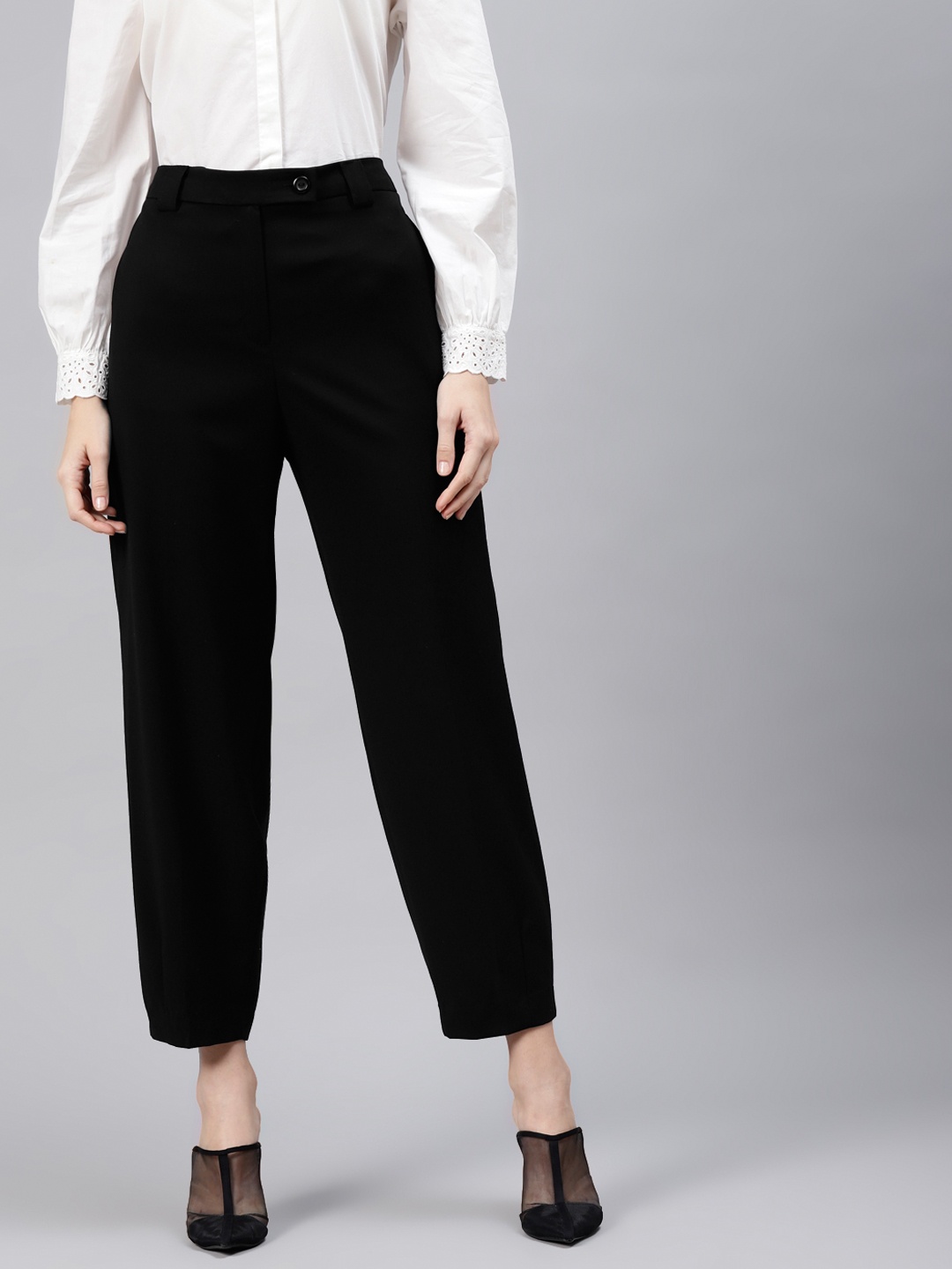 

Marks & Spencer Women Black Tapered Fit Trousers